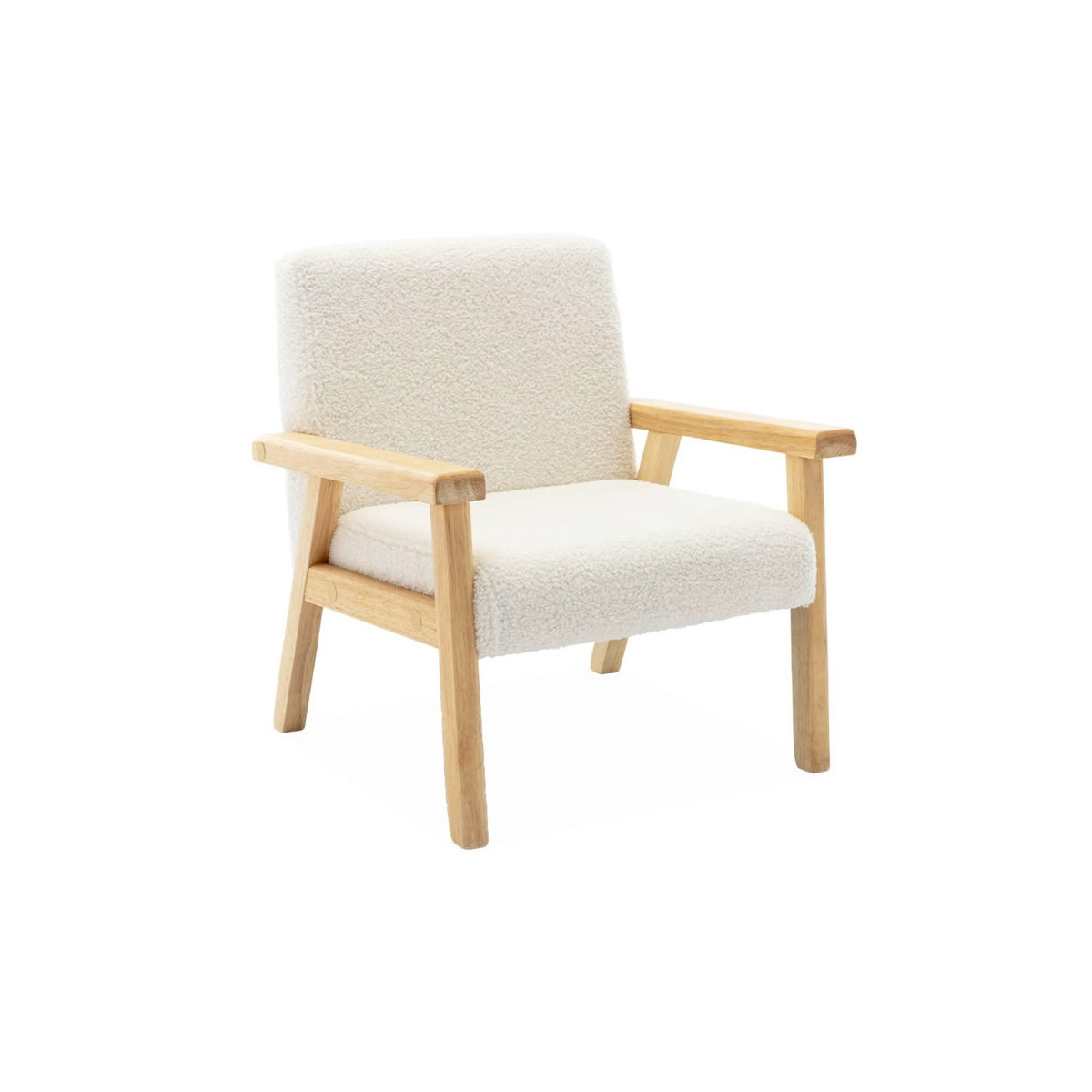 SWEEEK Fauteuil enfant en bois et tissu bouclette blanc. ISAK L 47 x P 43.5 x H 50cm