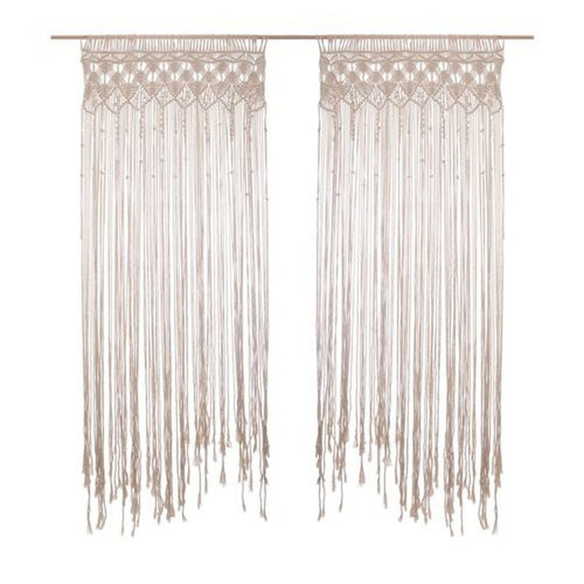 TOILINUX Lot de 2 Rideaux à fil détails macramé Rituality - L. 90 x H. 200 cm - Beige