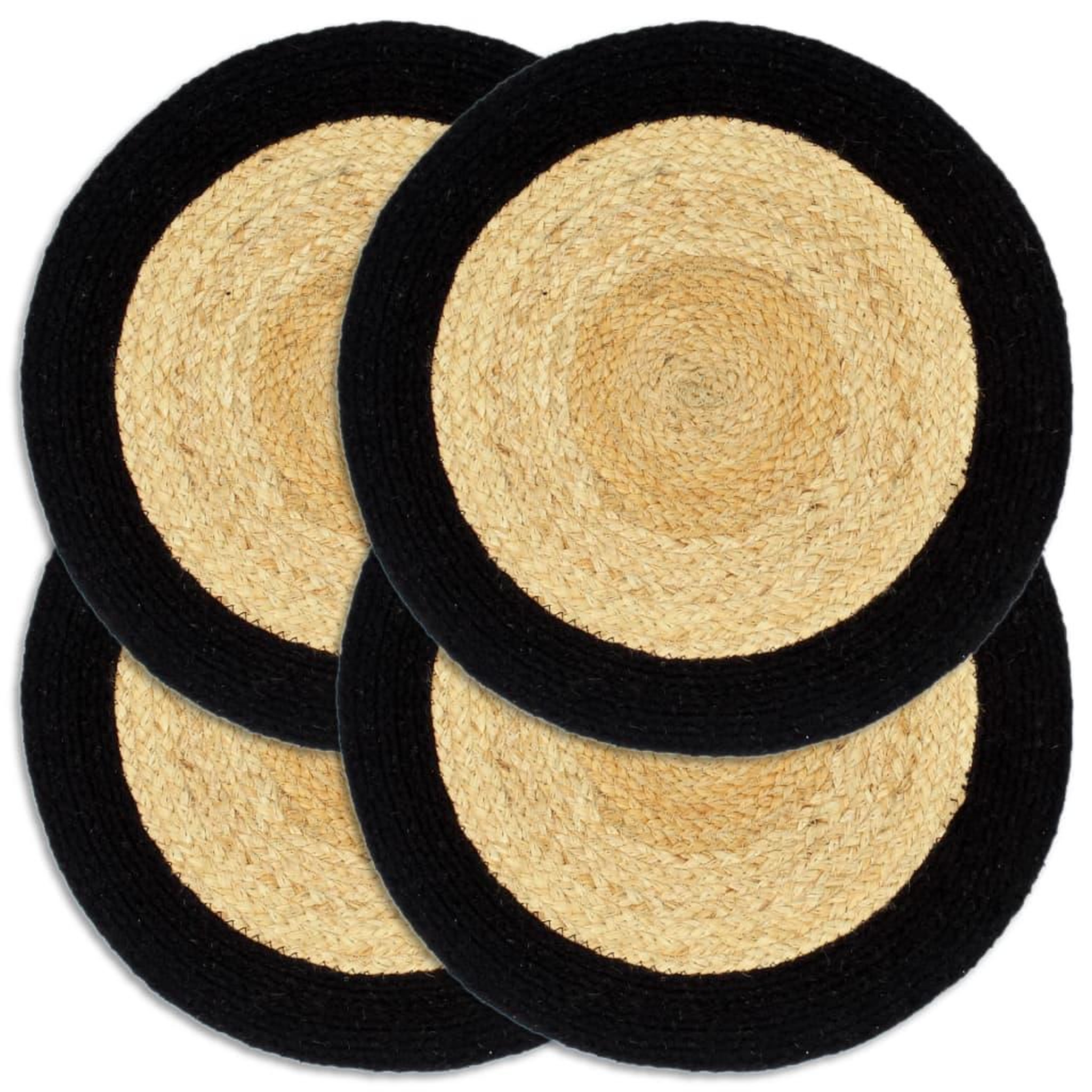 Voir la diapositive 1 : VIDAXL Napperons 4 pcs Naturel et noir 38 cm Jute et coton