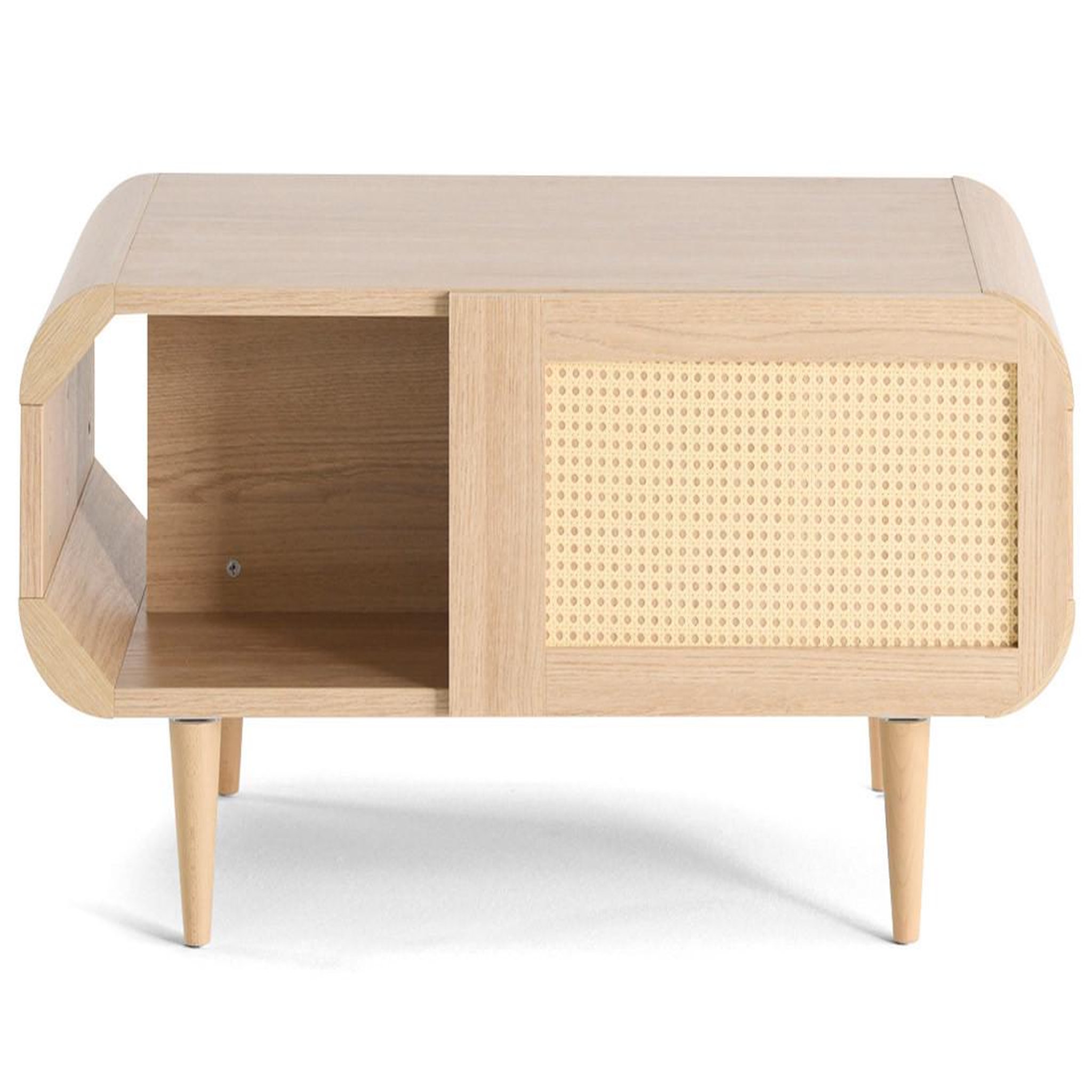 BEST MOBILIER Mathilde - table basse - effet bois et cannage - 1 niche - 100 cm. Coloris disponibles : Marron