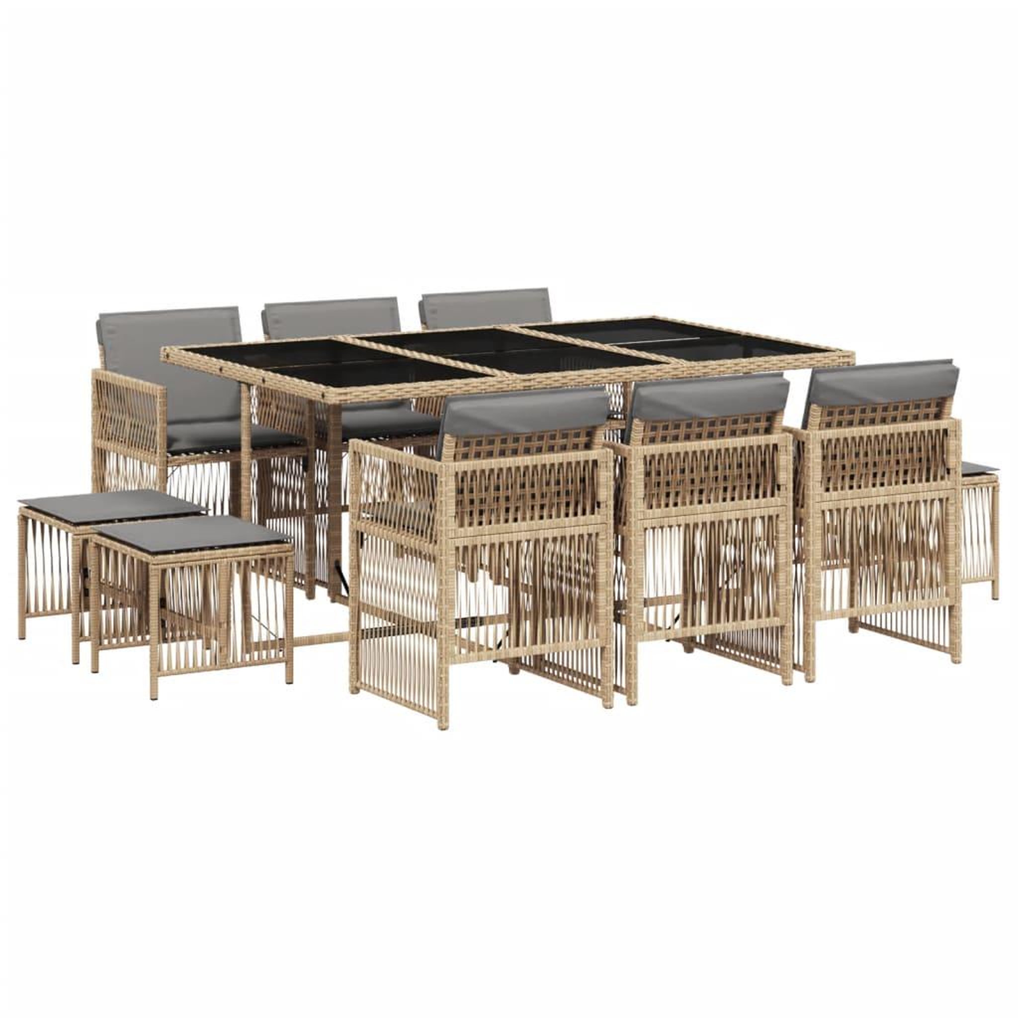 Voir la diapositive 2 : VIDAXL Ensemble a manger de jardin et coussins 11 pcs melange beige