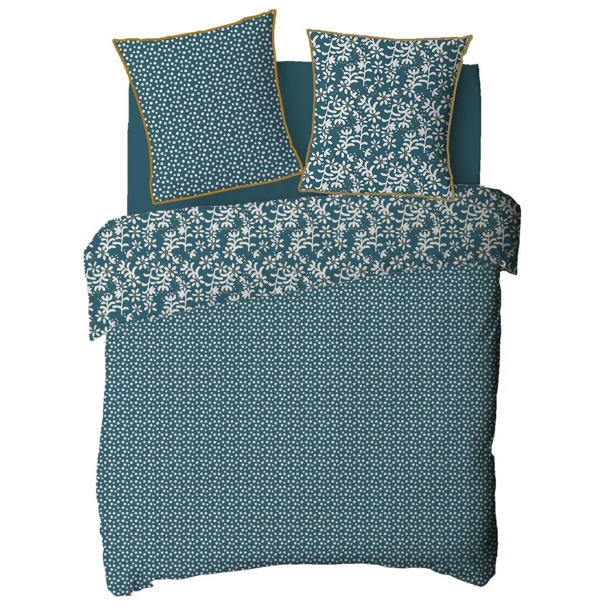 FUTURE HOME Parure de lit 2 personnes floral réversible à pois