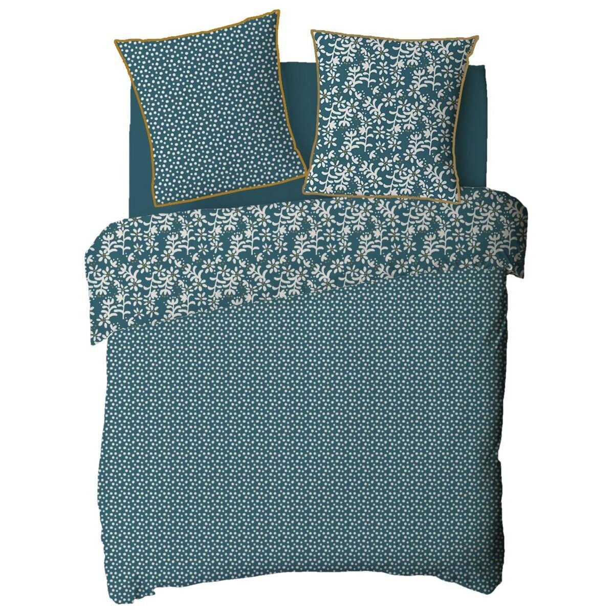 FUTURE HOME Parure de lit 2 personnes floral réversible à pois