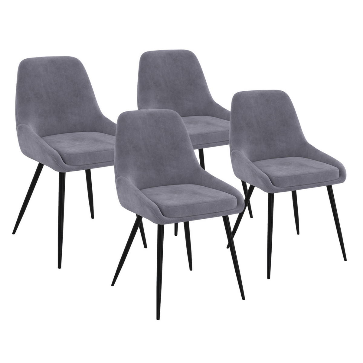 ID MARKET Lot de 4 chaises THALYA en velours gris clair avec accoudoirs