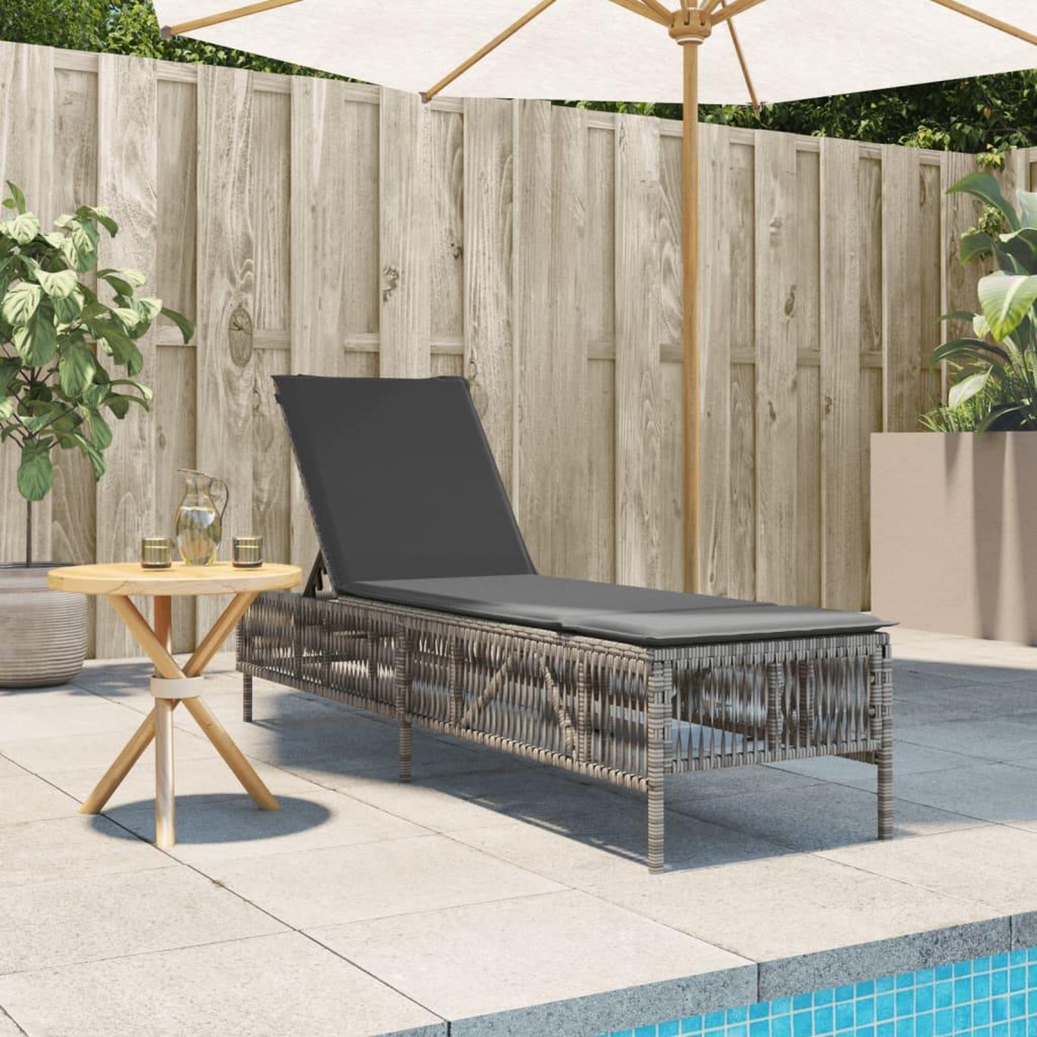Voir la diapositive 3 : VIDAXL Chaise longue avec coussin gris resine tressee