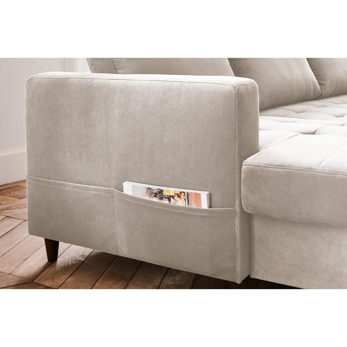 LISA DESIGN Anna - canapé panoramique d'angle droit - 7 places - convertible avec coffre - en velours