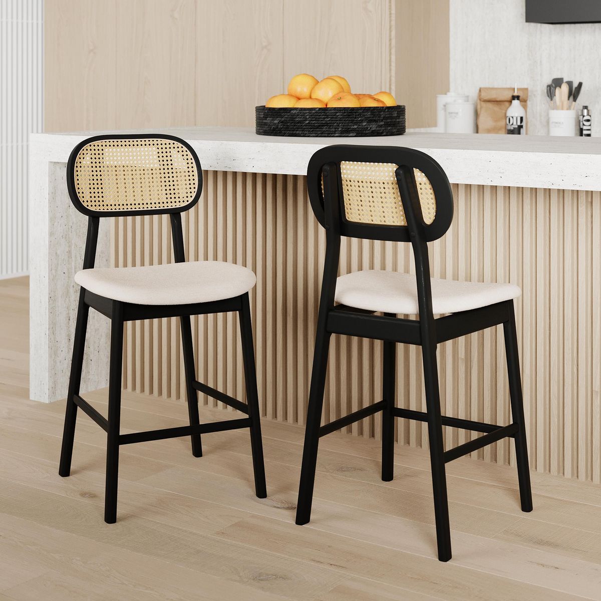 Rendez vous déco Lot de 2 chaises pour îlot central 64,5 cm en tissu beige - Maria