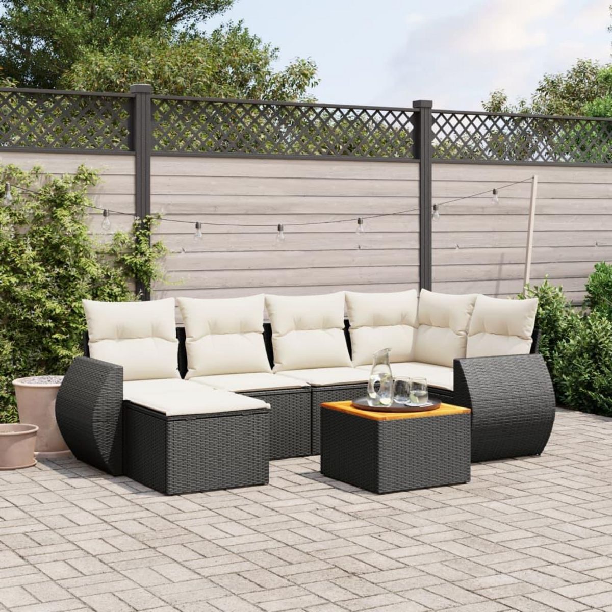 VIDAXL Salon de jardin 7 pcs avec coussins noir resine tressee