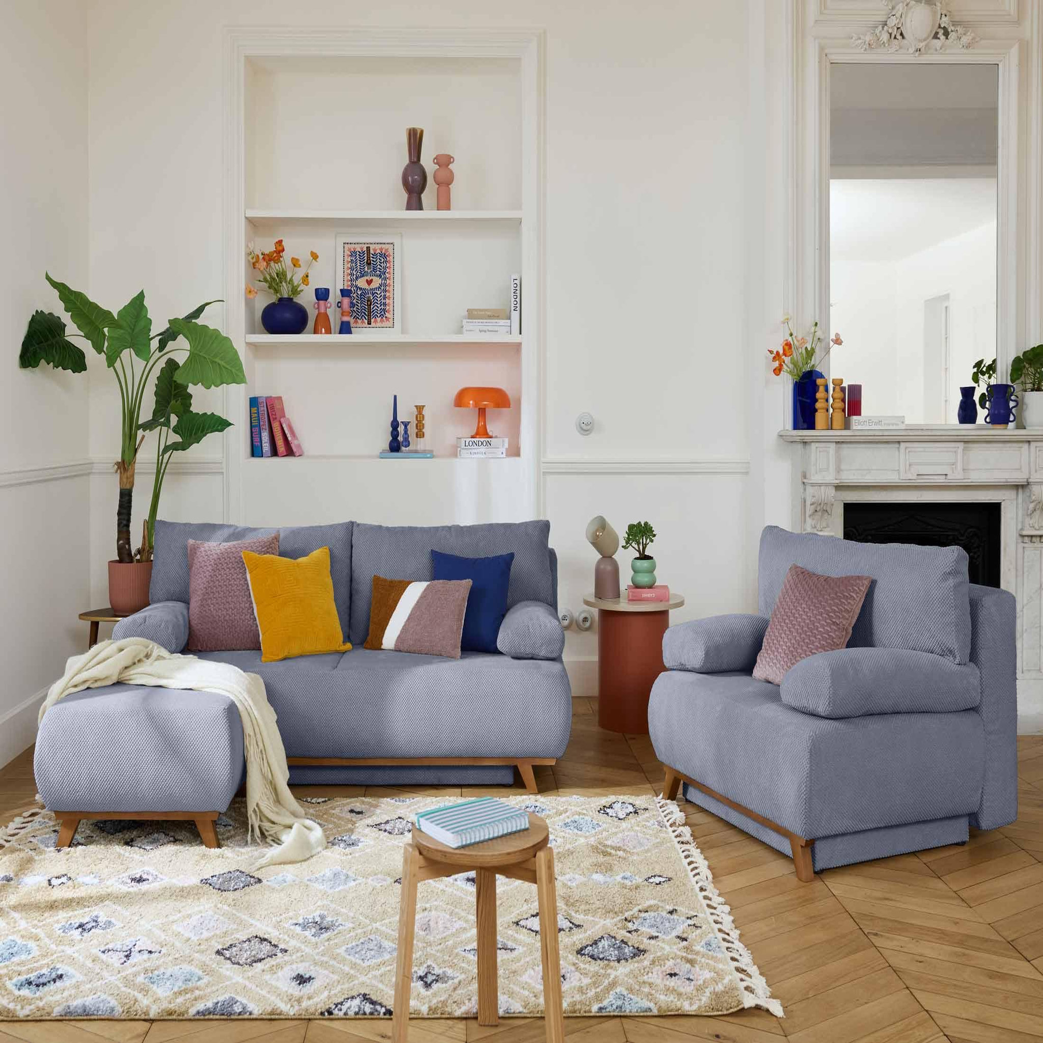 Voir la diapositive 6 : BEST MOBILIER Cristal - pouf modulable - 65 cm - en velours texturé