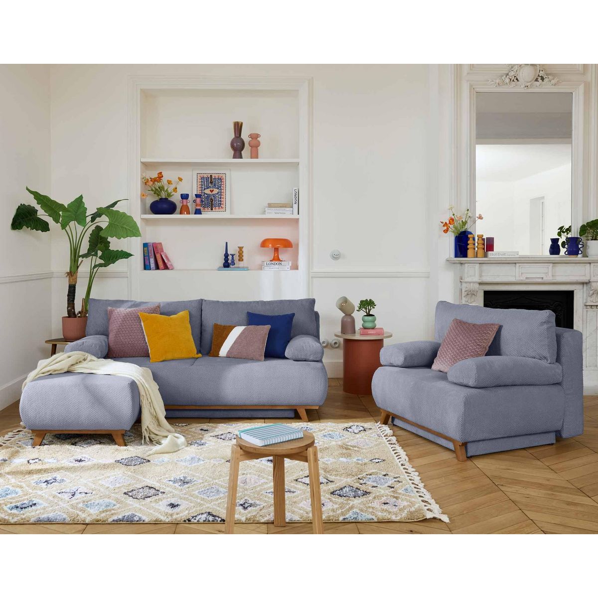 BEST MOBILIER Cristal - pouf modulable - 65 cm - en velours texturé