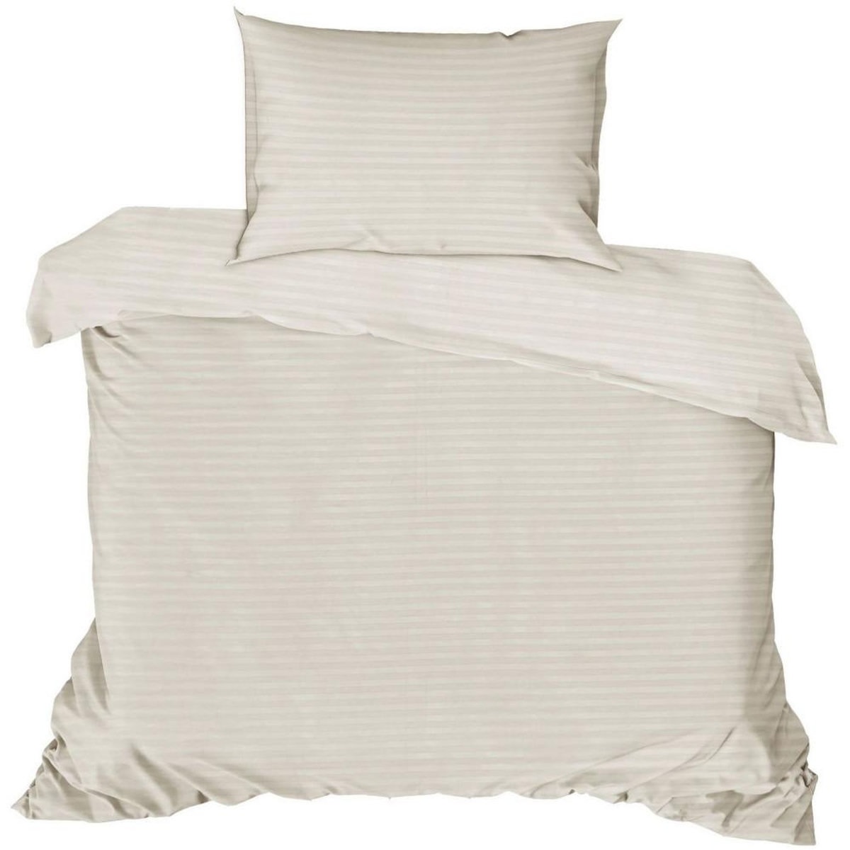 GENERIQUE Parure de lit - 1 housse de couette 140 x 200cm + 1 taies d'oreiller 60 x 60 cm - Satin - Imprimé rayures Ecru