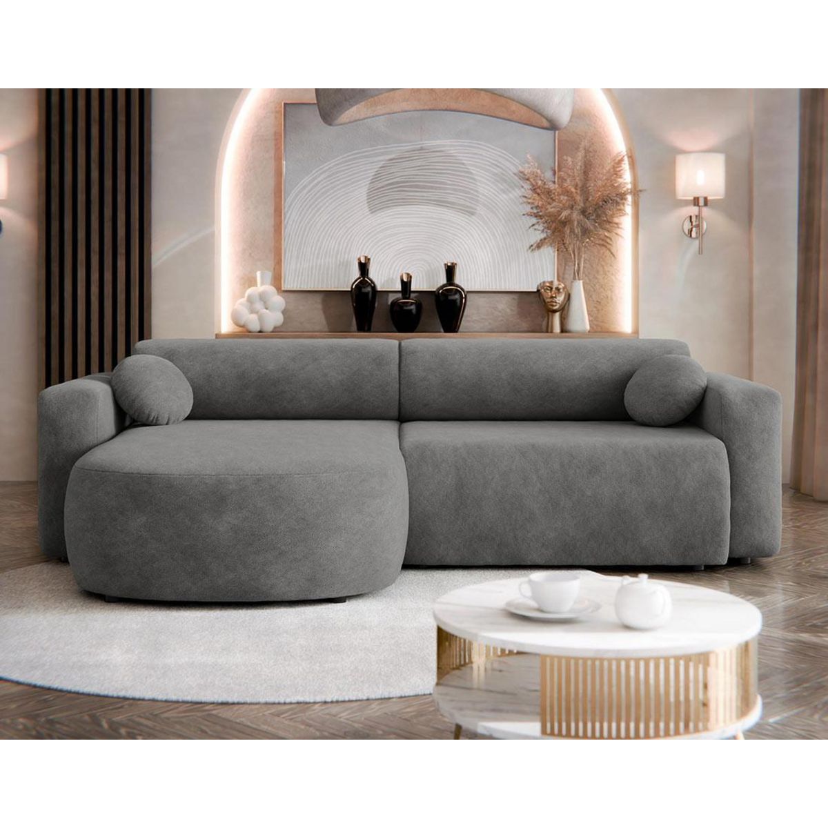 BEST MOBILIER Brunello - canapé d'angle réversible 4 places convertible avec coffre en tissu