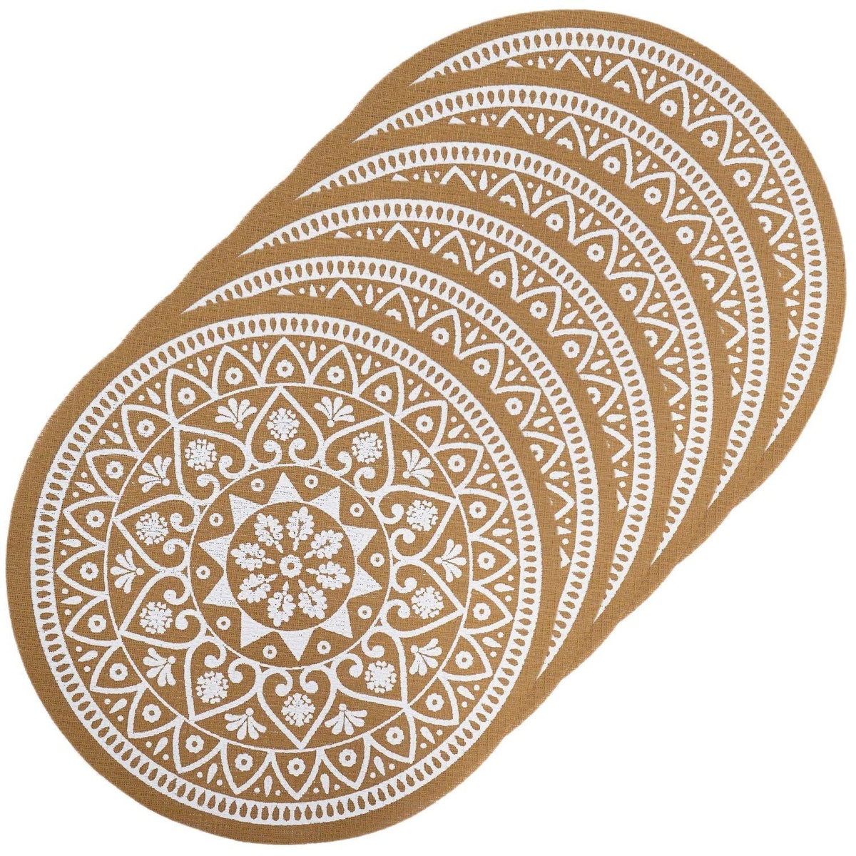 Douceur d'Intérieur Lot de 6 sets de table imitation jute lessivables - Blanc et marron