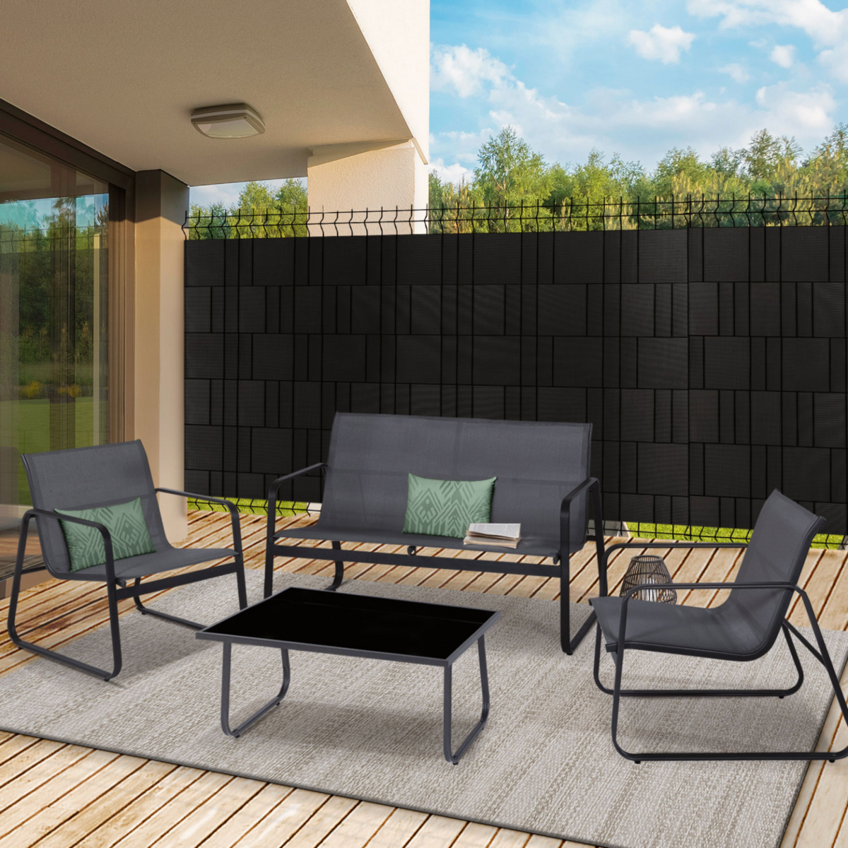 ID MARKET Kit de lamelles occultantes PVC souples noires horizontales 35 M