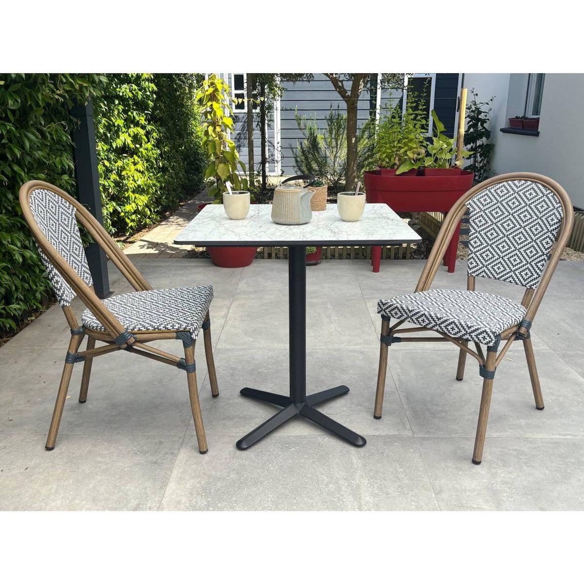 Paris Prix Ensemble Table de Jardin & 2 Chaises  Bistro  70cm Bleu