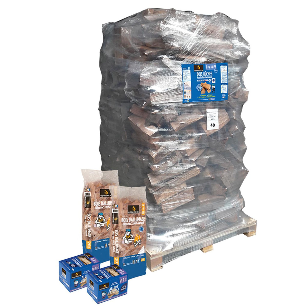 WOODSTOCK Bois de chauffage haute performance, ballot de 2 000 dm3 - bûches de 40cm + allumage offerts
