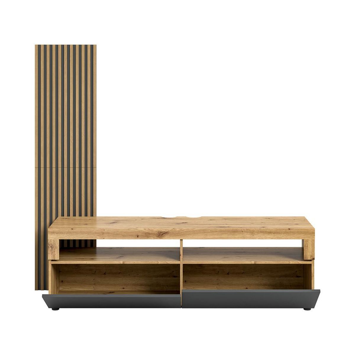 BEST MOBILIER Brentford - meuble tv - effet bois et gris - 2 portes - 160 cm