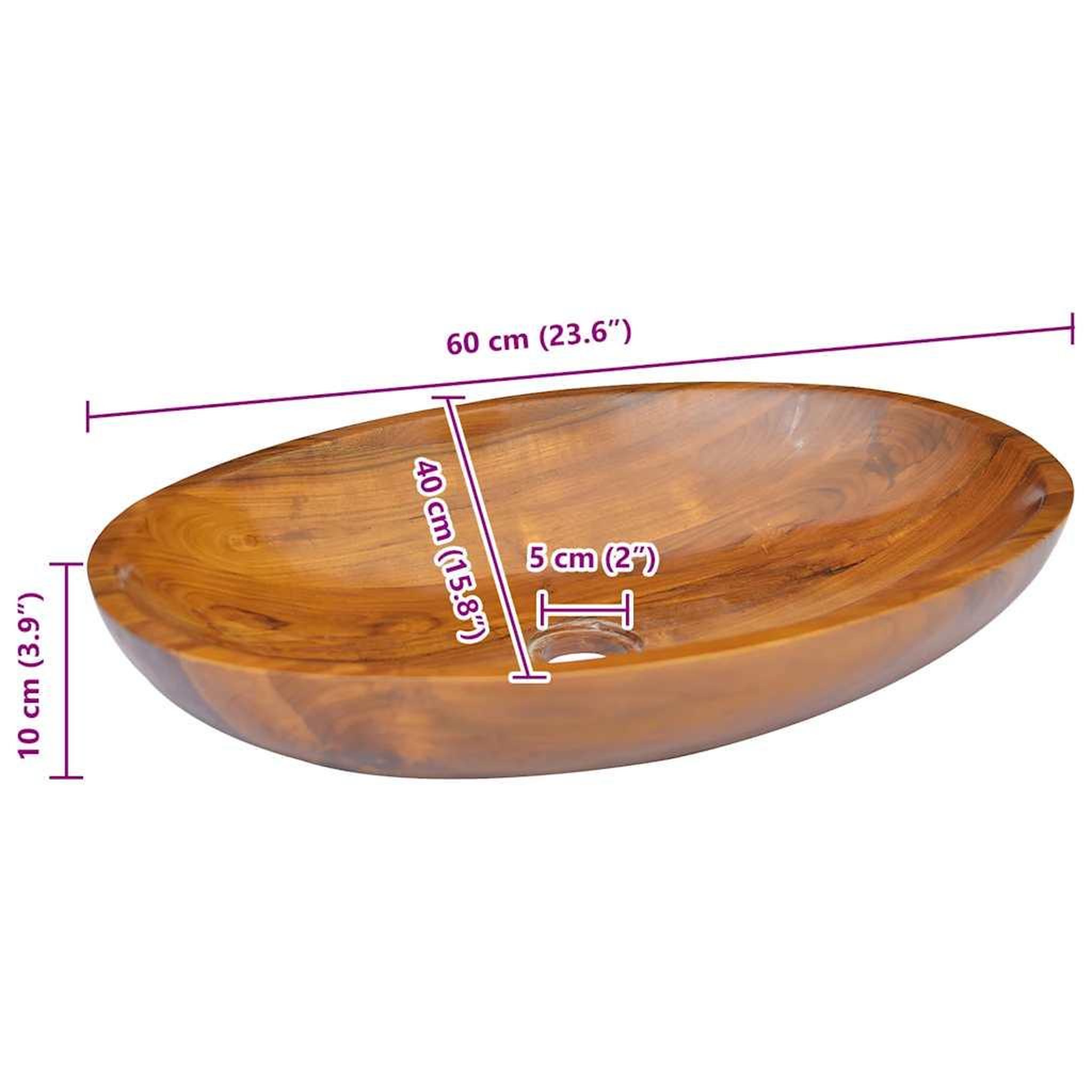 Voir la diapositive 6 : VIDAXL Lavabo bois de teck massif 60x40x10 cm