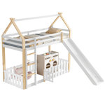 MERAX Lit superposé 90x200cm coloris blanc+naturel pin et mdf