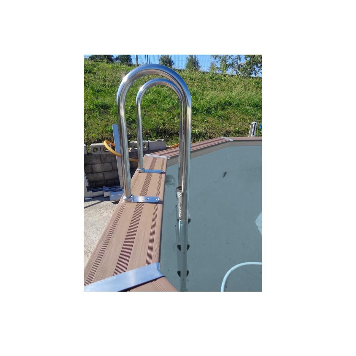 GRE Piscine hors sol rectangulaire en composite - Grise - 4,66 x 3,26 x H 1,24 m 