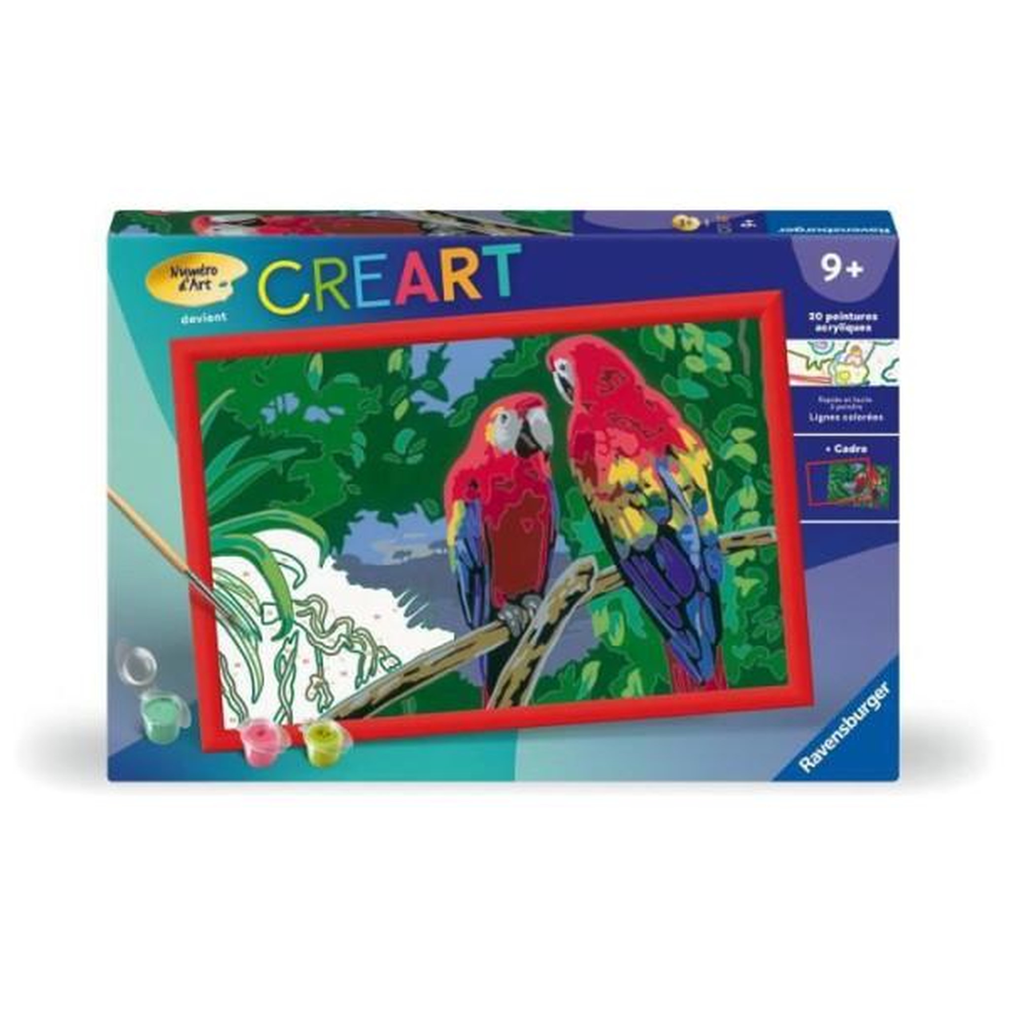 RAVENSBURGER CreArt Kids 31x21cm Perroquets, Kit de peinture par numéros Numéro d'Art, Des 7 ans, 25854, Ravensburger
