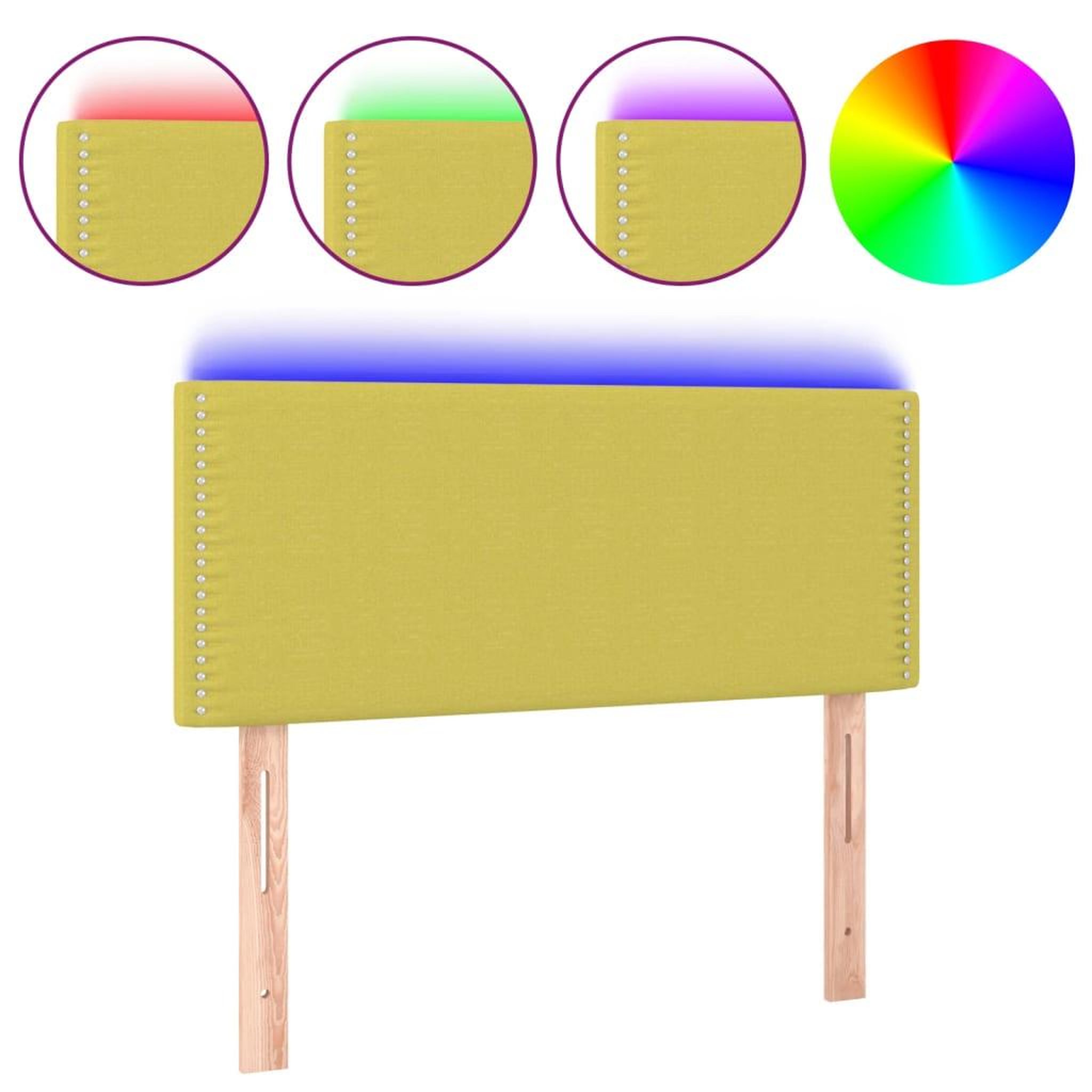 Voir la diapositive 2 : VIDAXL Tete de lit a LED Vert 100x5x78/88 cm Tissu