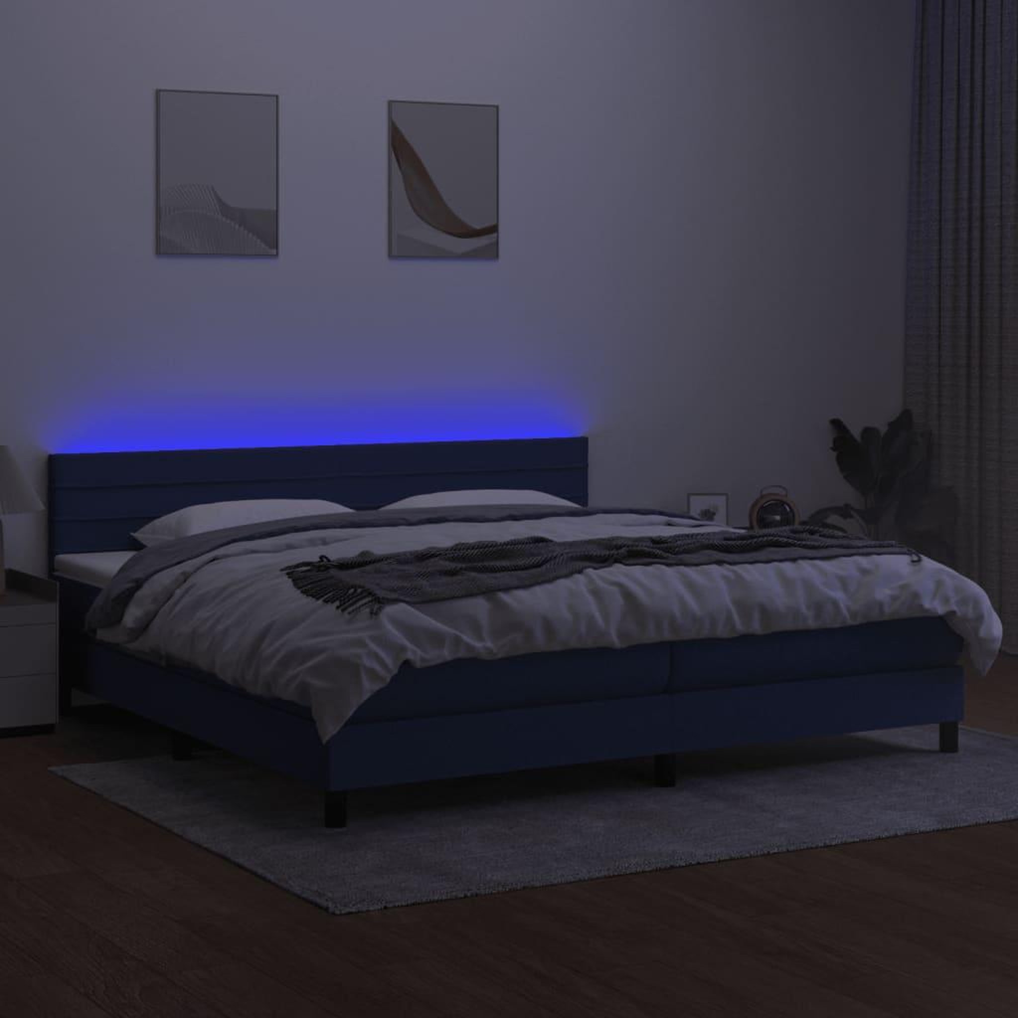 Voir la diapositive 4 : VIDAXL Sommier a lattes de lit et matelas et LED Bleu 200x200 cm Tissu