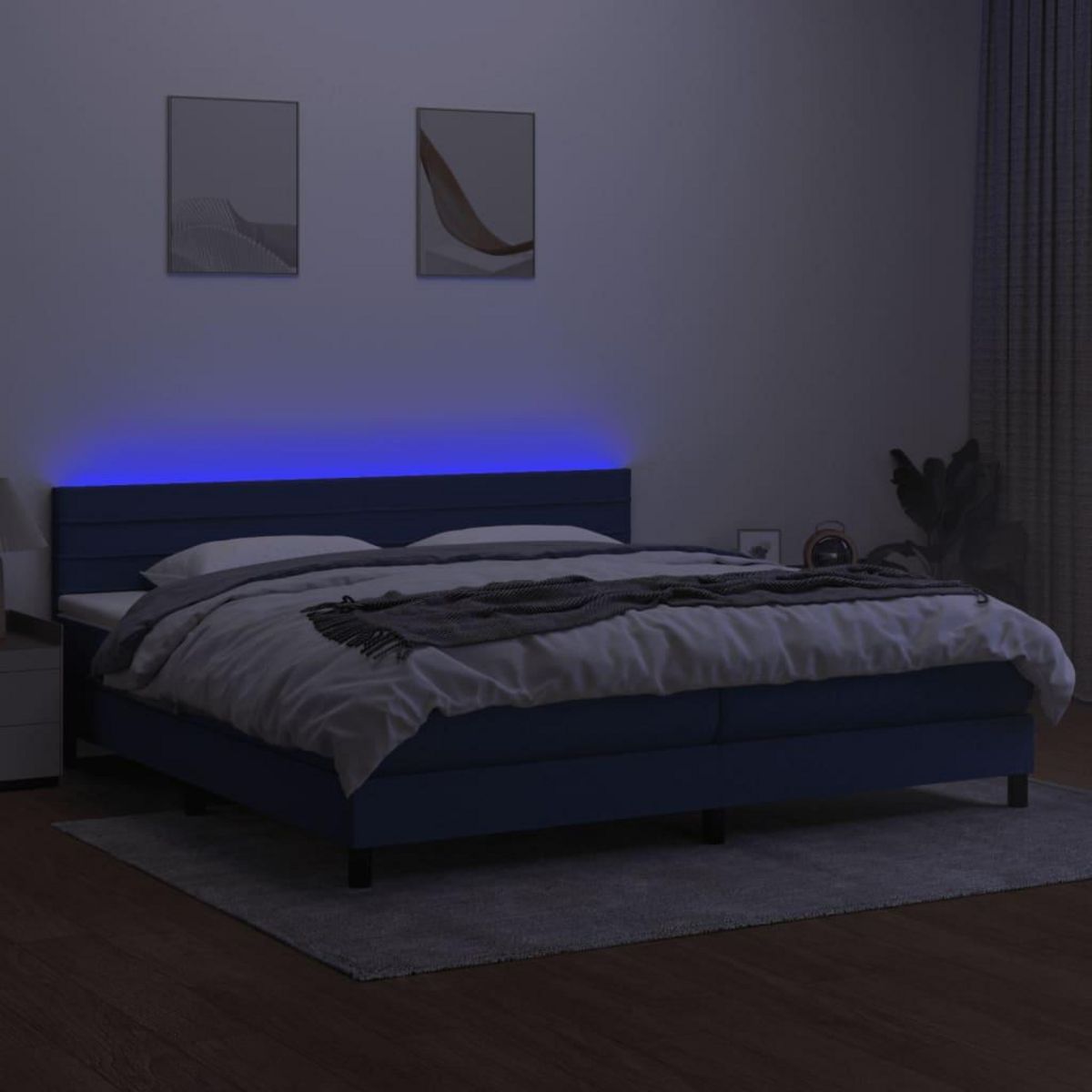 VIDAXL Sommier a lattes de lit et matelas et LED Bleu 200x200 cm Tissu