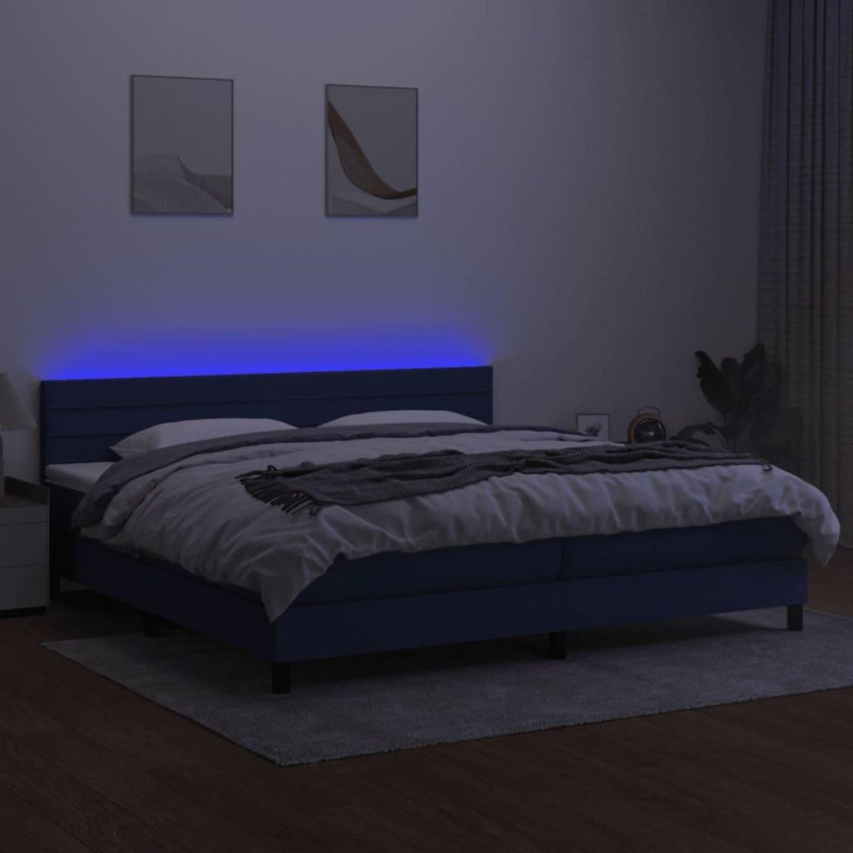 VIDAXL Sommier a lattes de lit et matelas et LED Bleu 200x200 cm Tissu