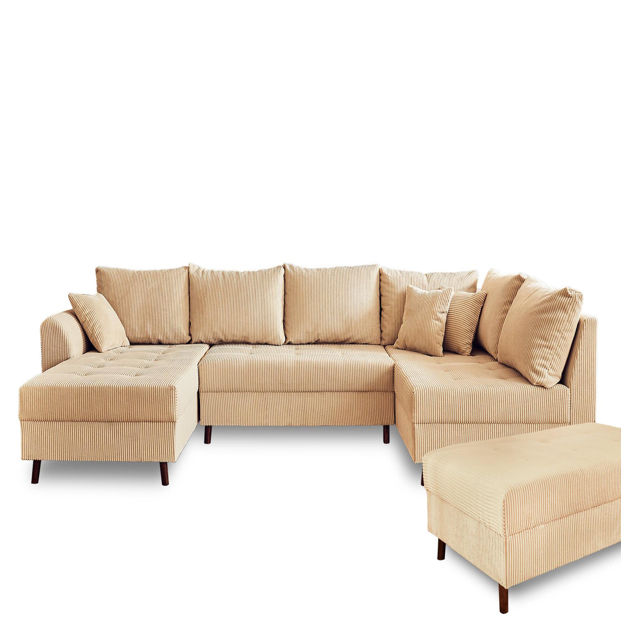 Voir la diapositive 5 : BEST MOBILIER Rune - canapé panoramique d'angle droit - 7 places - avec pouf d'appoint - en velours côtelé