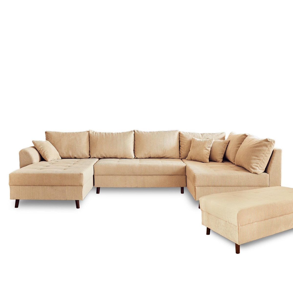 LISA DESIGN Rune - canapé panoramique d'angle droit - 7 places - avec pouf d'appoint - en velours côtelé