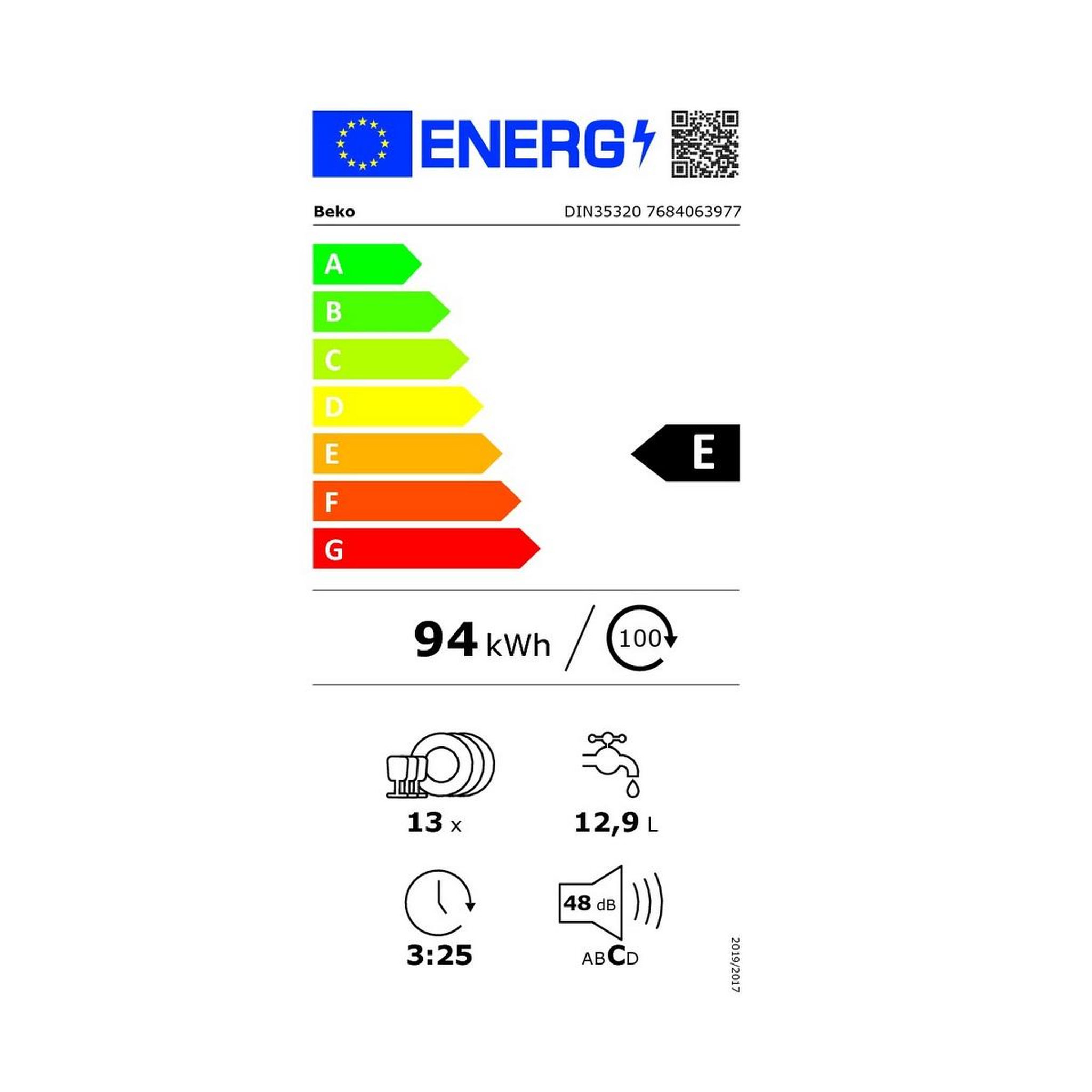 Voir la diapositive 2 : Beko Lave-vaisselle 60cm 13 couverts 48db - din35320