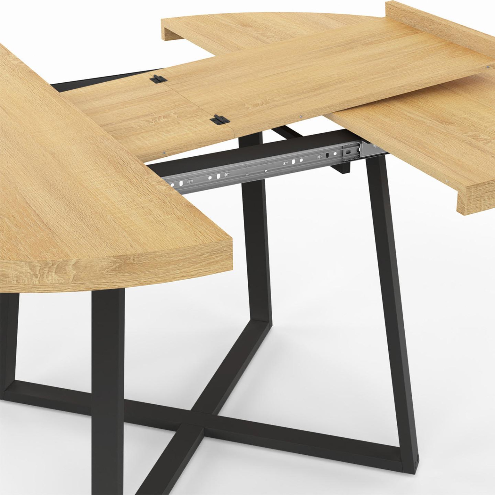 Voir la diapositive 6 : ID MARKET Table à manger extensible ronde selma 4-8 personnes bois et noir 110-150 cm