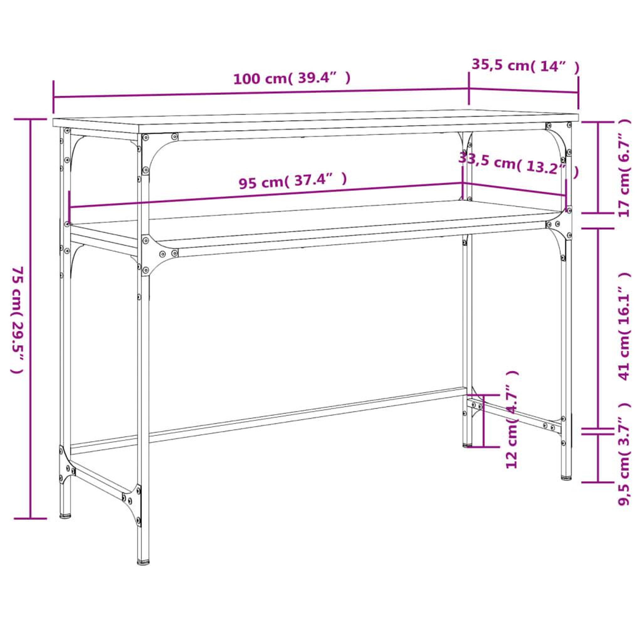 Voir la diapositive 6 : VIDAXL Table console sonoma gris 100x35,5x75 cm bois d'ingenierie