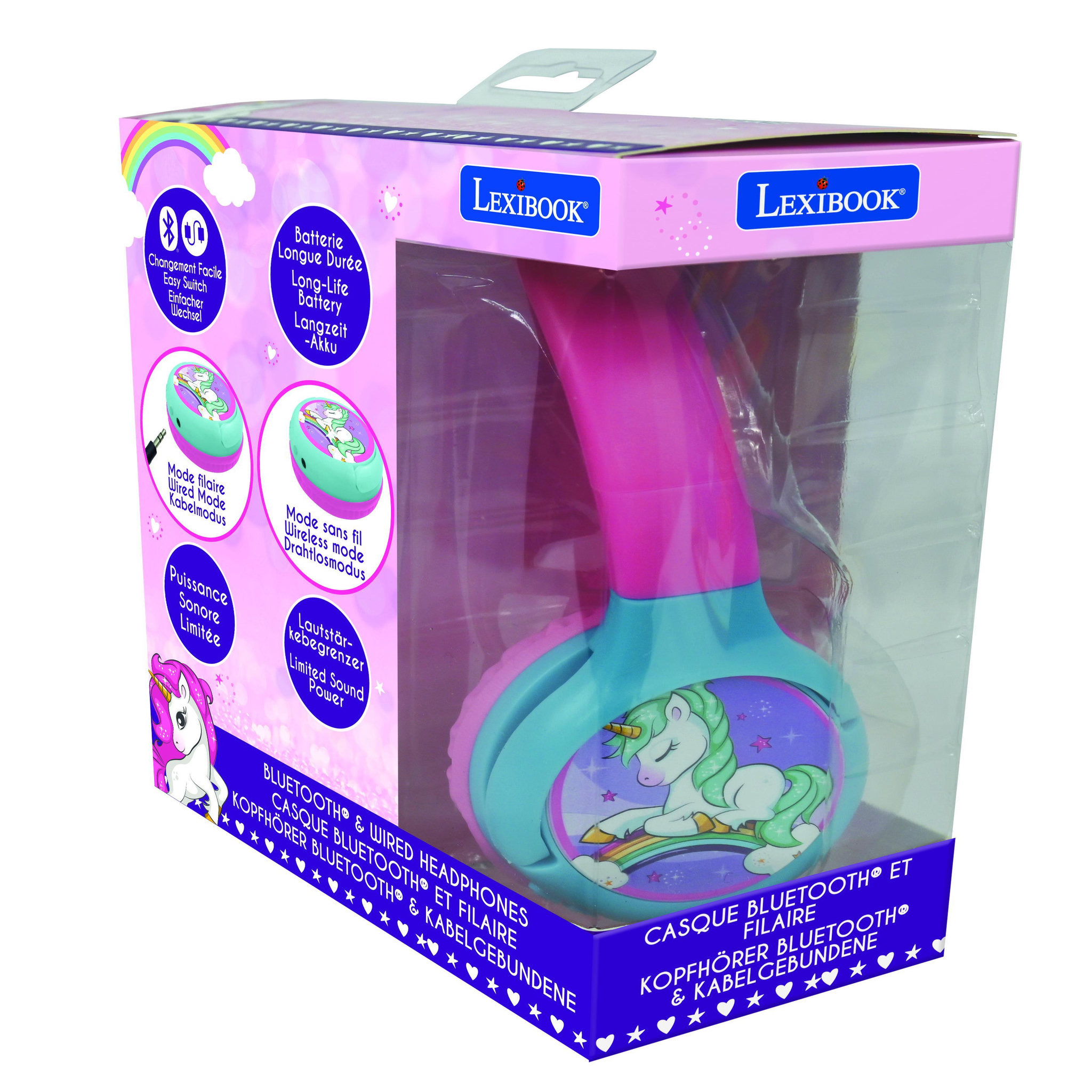 Voir la diapositive 4 : Lexibook Casque 2 en 1 Licorne Bluetooth et Filaire avec limitation de son