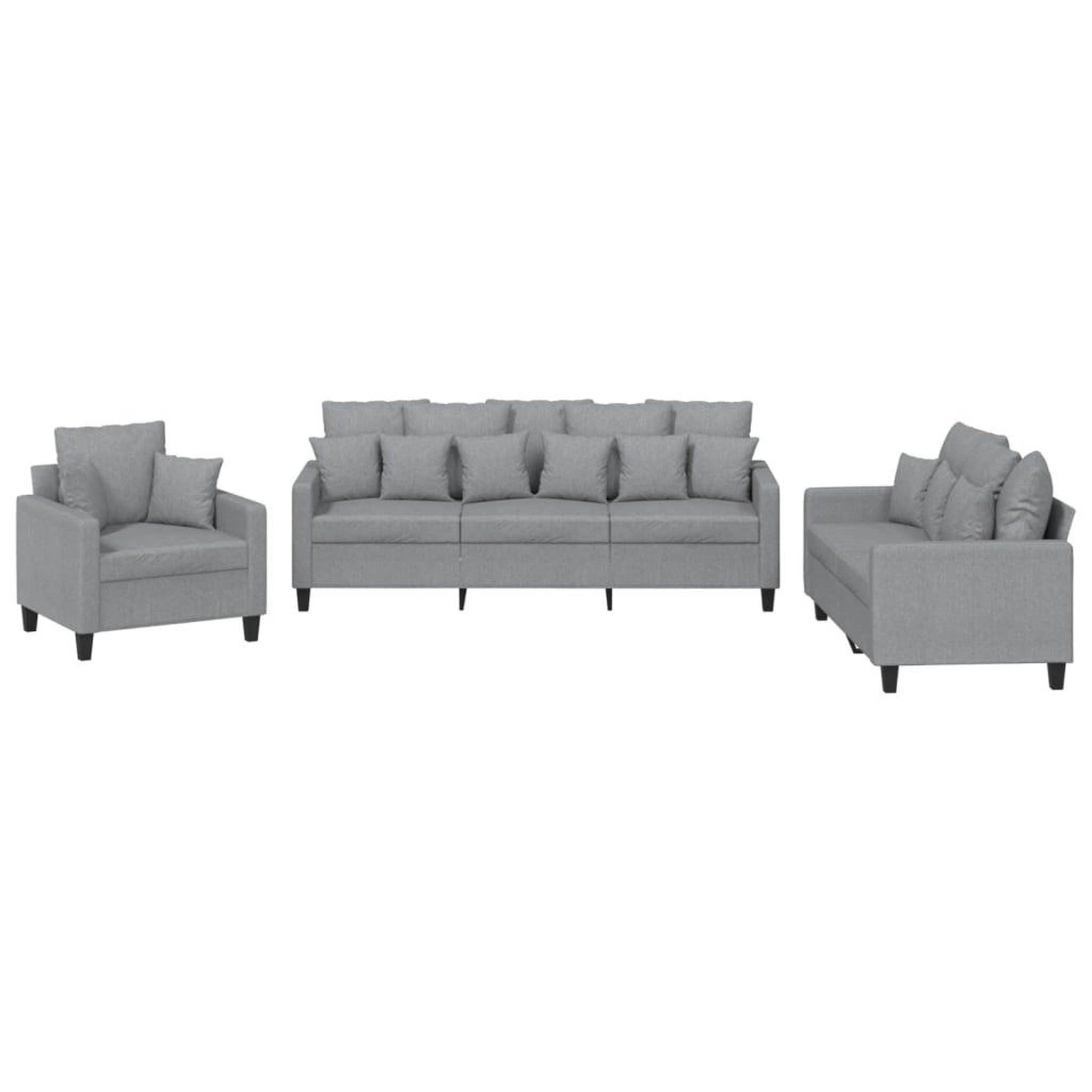 Voir la diapositive 2 : VIDAXL Ensemble de canapes 3 pcs coussins gris clair tissu