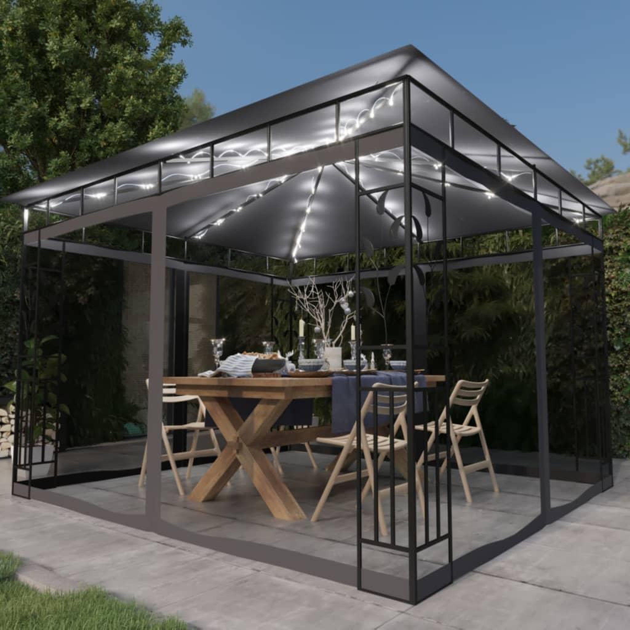 VIDAXL Tonnelle avec moustiquaire et lumieres LED 3x3x2,73m Anthracite