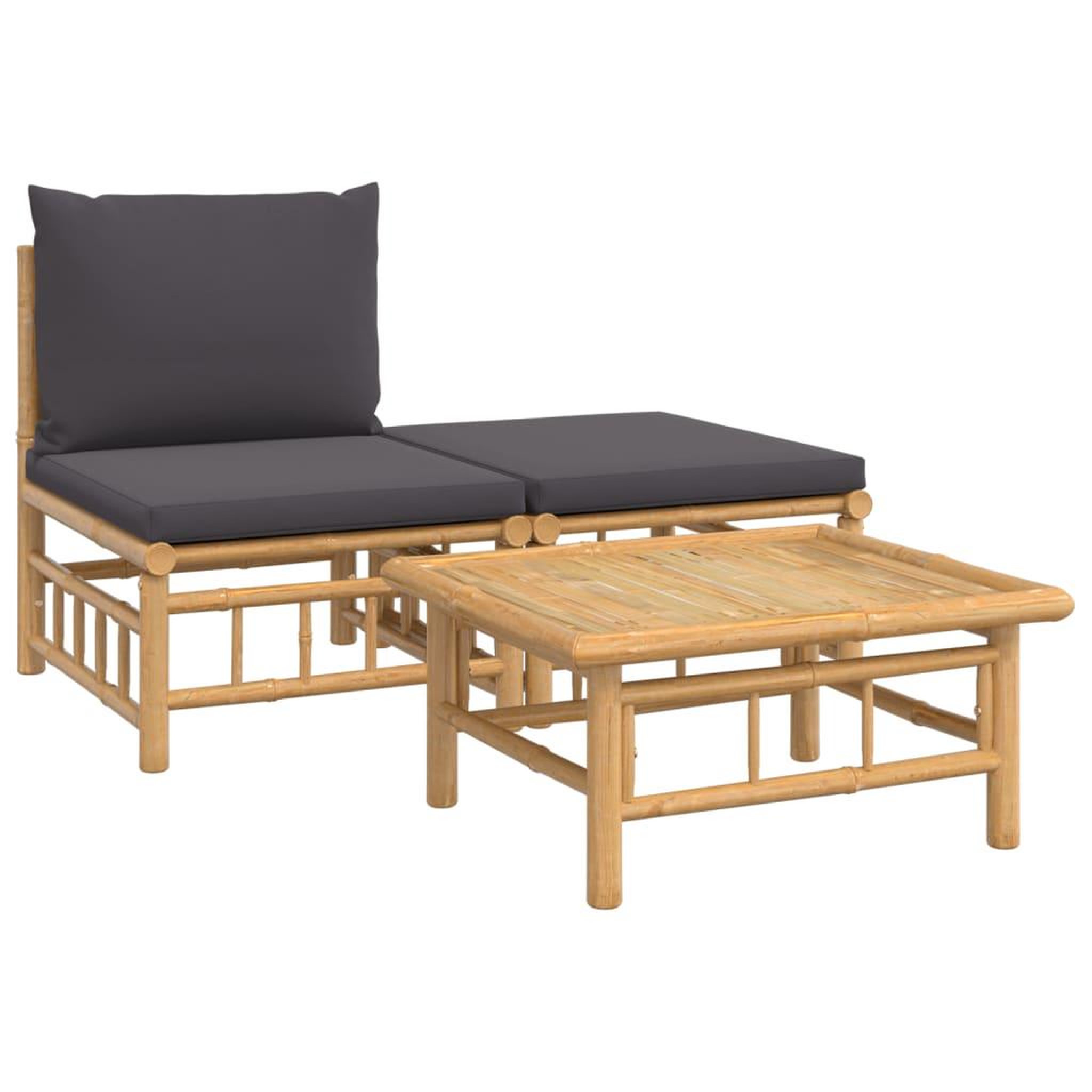 Voir la diapositive 2 : VIDAXL Salon de jardin 3 pcs avec coussins gris fonce bambou