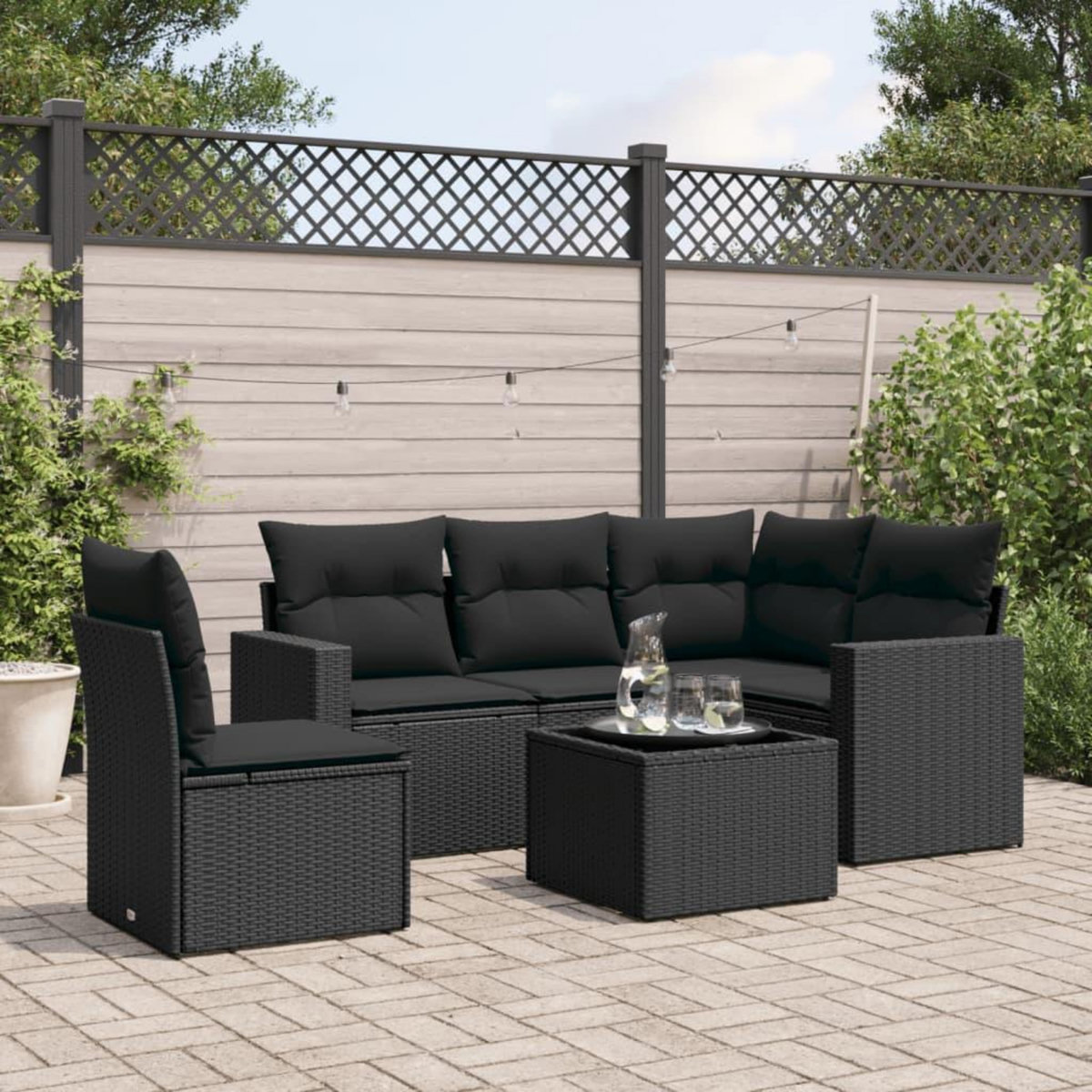 VIDAXL Salon de jardin 6 pcs avec coussins noir resine tressee