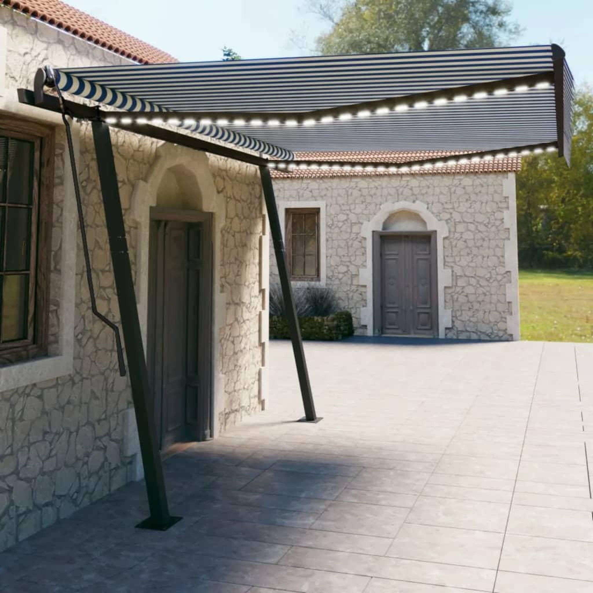 Voir la diapositive 1 : VIDAXL Auvent manuel retractable avec LED 4,5x3 m Bleu et blanc