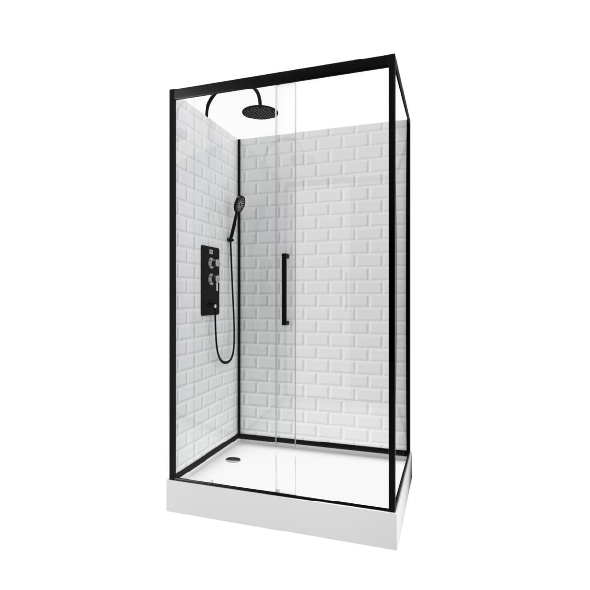 Aurlane Cabine de douche rectangle à motif carreaux de métro blanc 80x110 cm