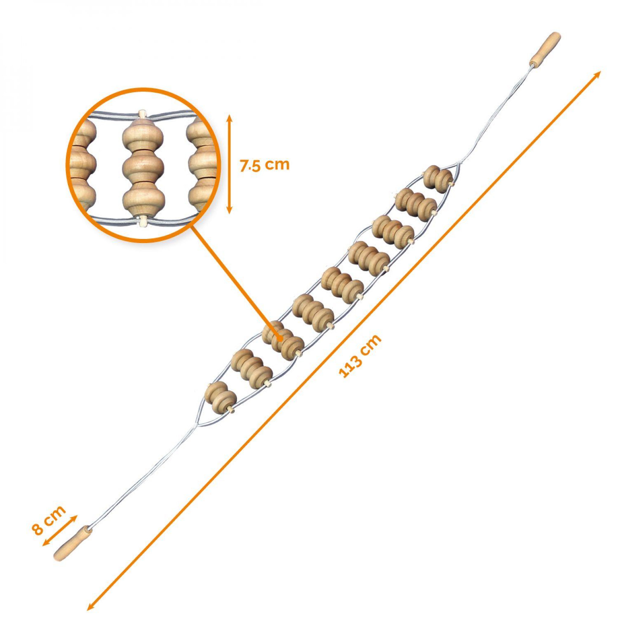 Voir la diapositive 3 : VIVEZEN Sangle, rouleau de massage de dos 113 x 7,5 cm - 3 boules - Bois