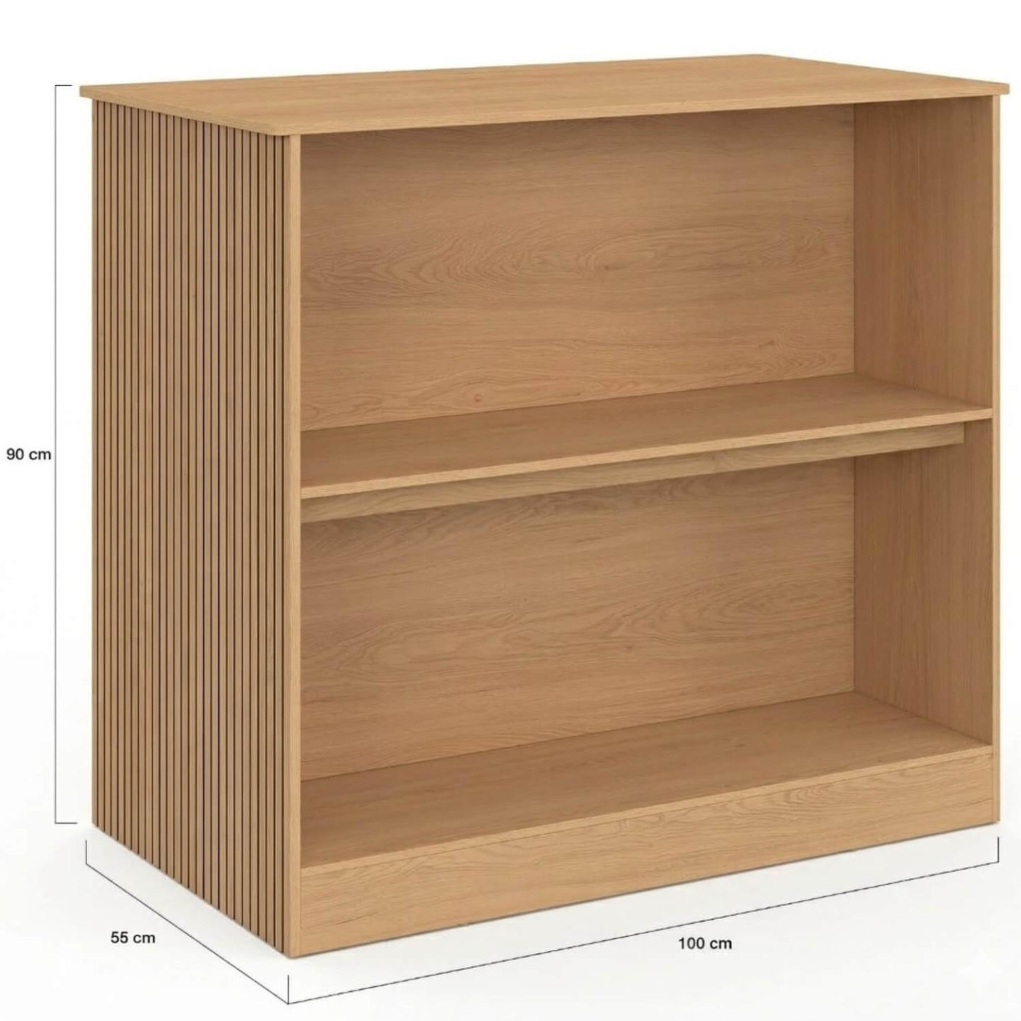 Voir la diapositive 5 : ID MARKET Table de bar îlot JULIETTE effet lattes tasseau de bois coloris chêne