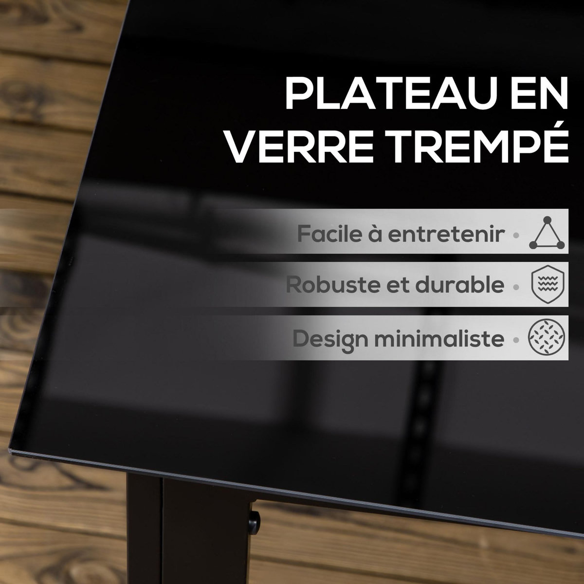 OUTSUNNY Table de jardin rectangulaire 6 personnes dim. 150L x 90l x 74H cm alu. plateau verre trempé noir