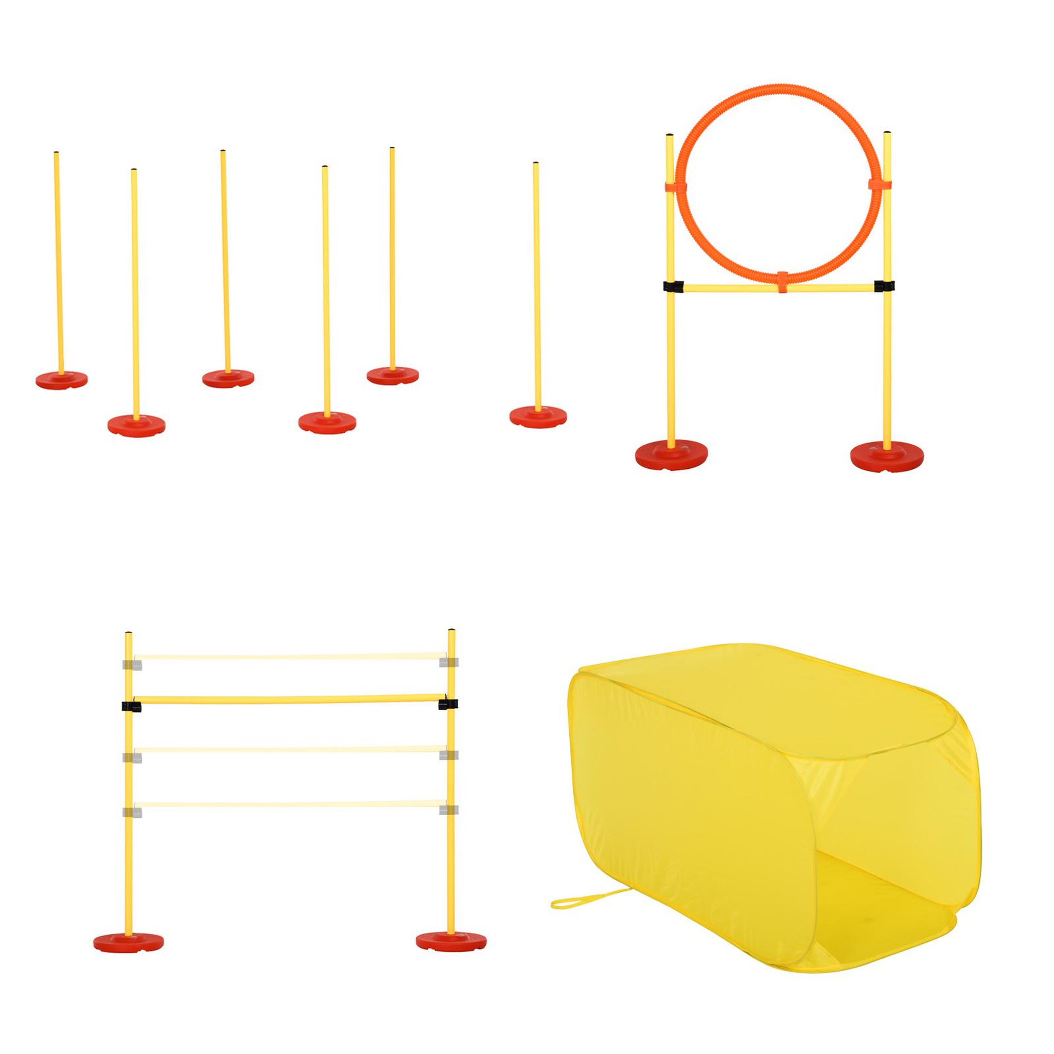 Voir la diapositive 1 : PAWHUT Agility sport pour chiens équipement complet haies, slalom, tunnel + sac de transport jaune