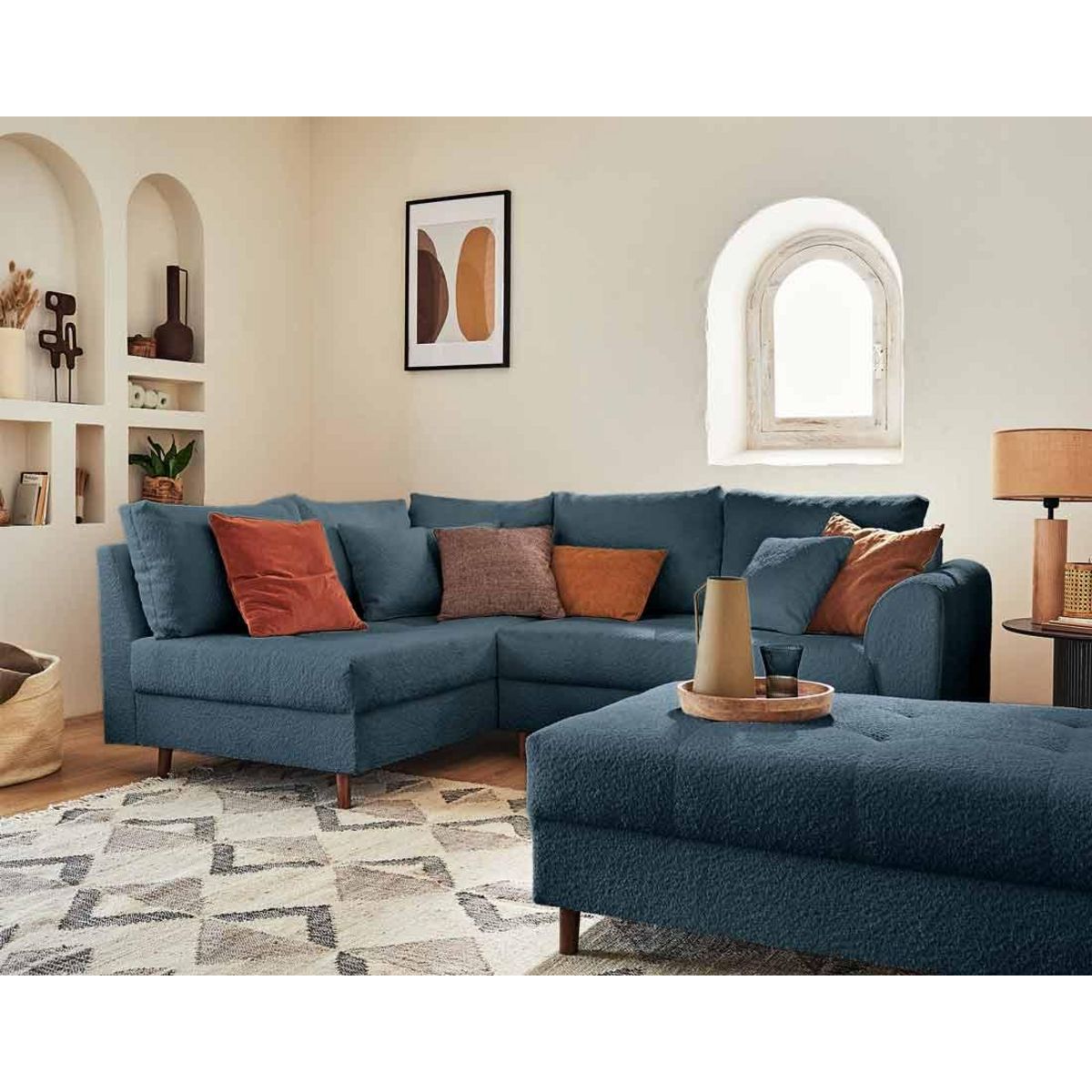 LISA DESIGN Rune - canapé d'angle gauche - 4 places - avec pouf d'appoint - en tissu bouclette