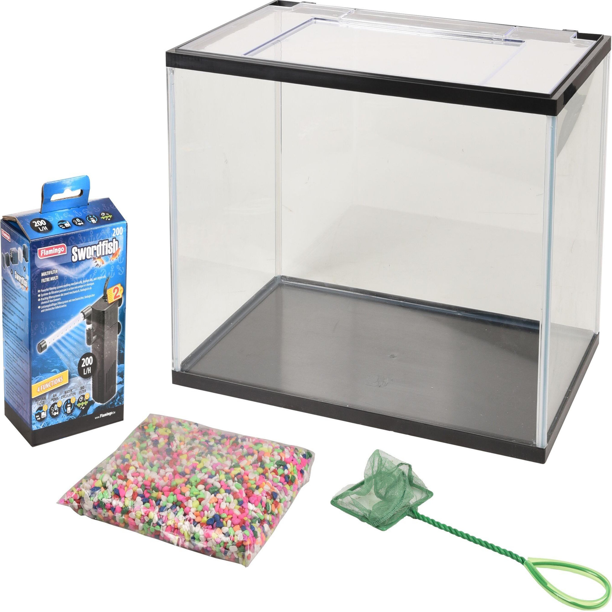 Eden Kit aquarium rectangulaire 16l avec filtre, gravier et épuisette