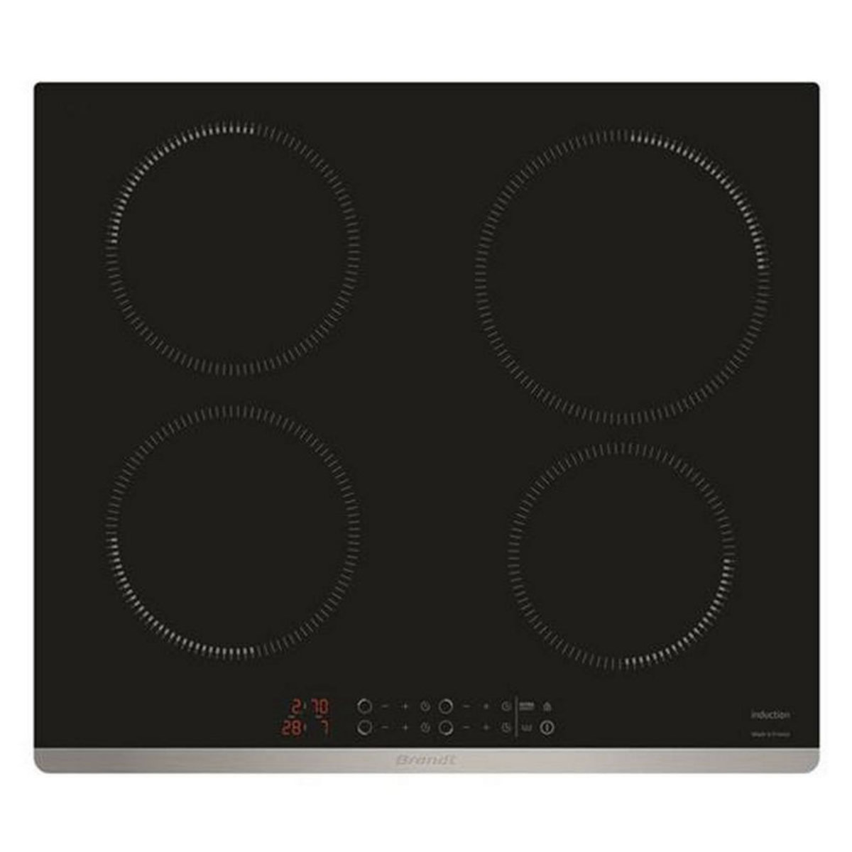 BRANDT Table de cuisson induction 60cm 4 feux 7400w noir - bpi1641ux