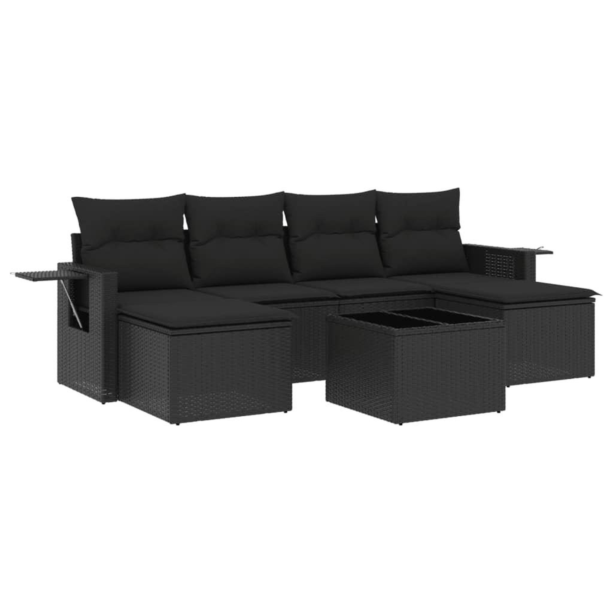 Voir la diapositive 2 : VIDAXL Salon de jardin 7 pcs avec coussins noir resine tressee