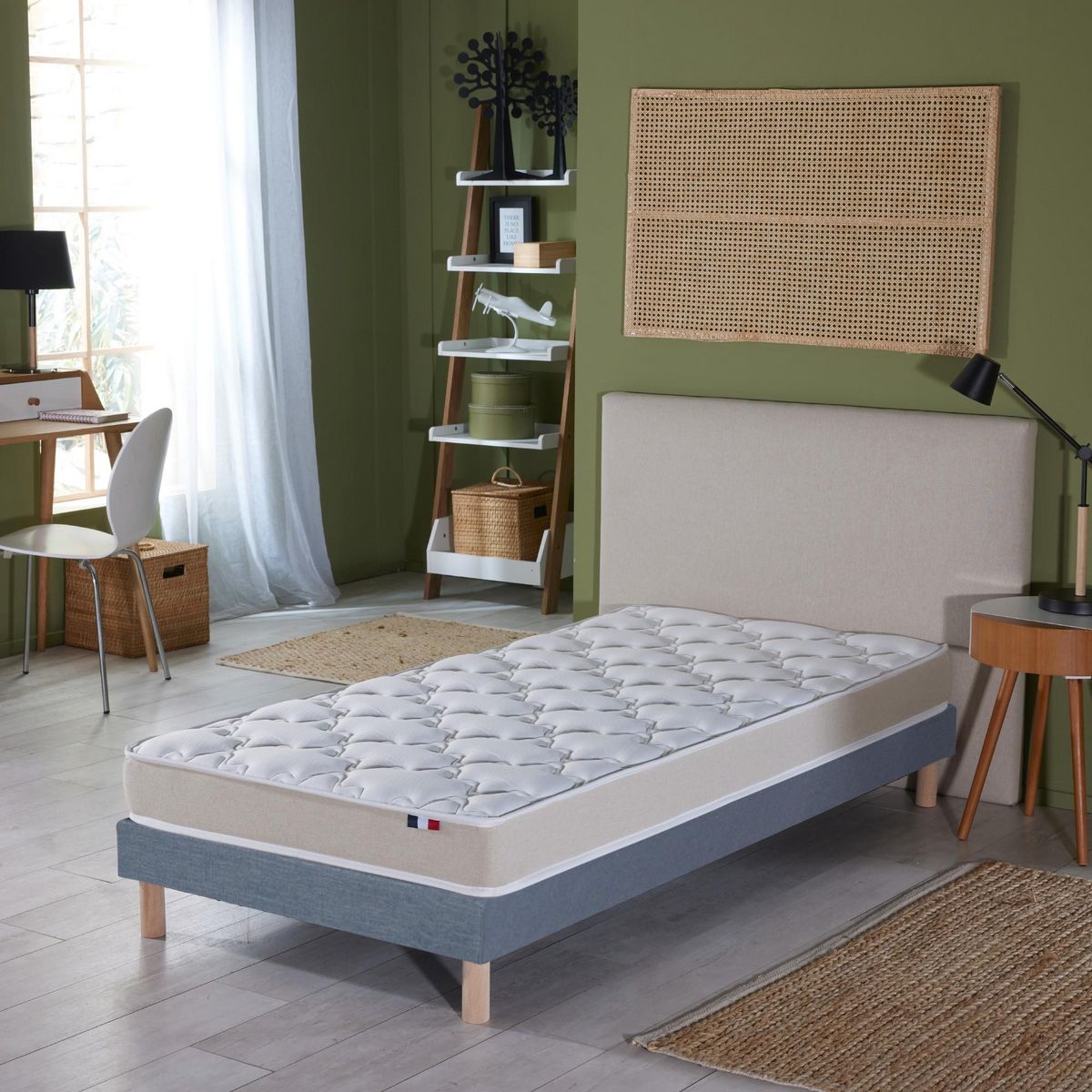 IDLITERIE Ensemble Matelas Mousse Haute Résilience ESSENCE + Latex 3 zones +Sommier - Made in France